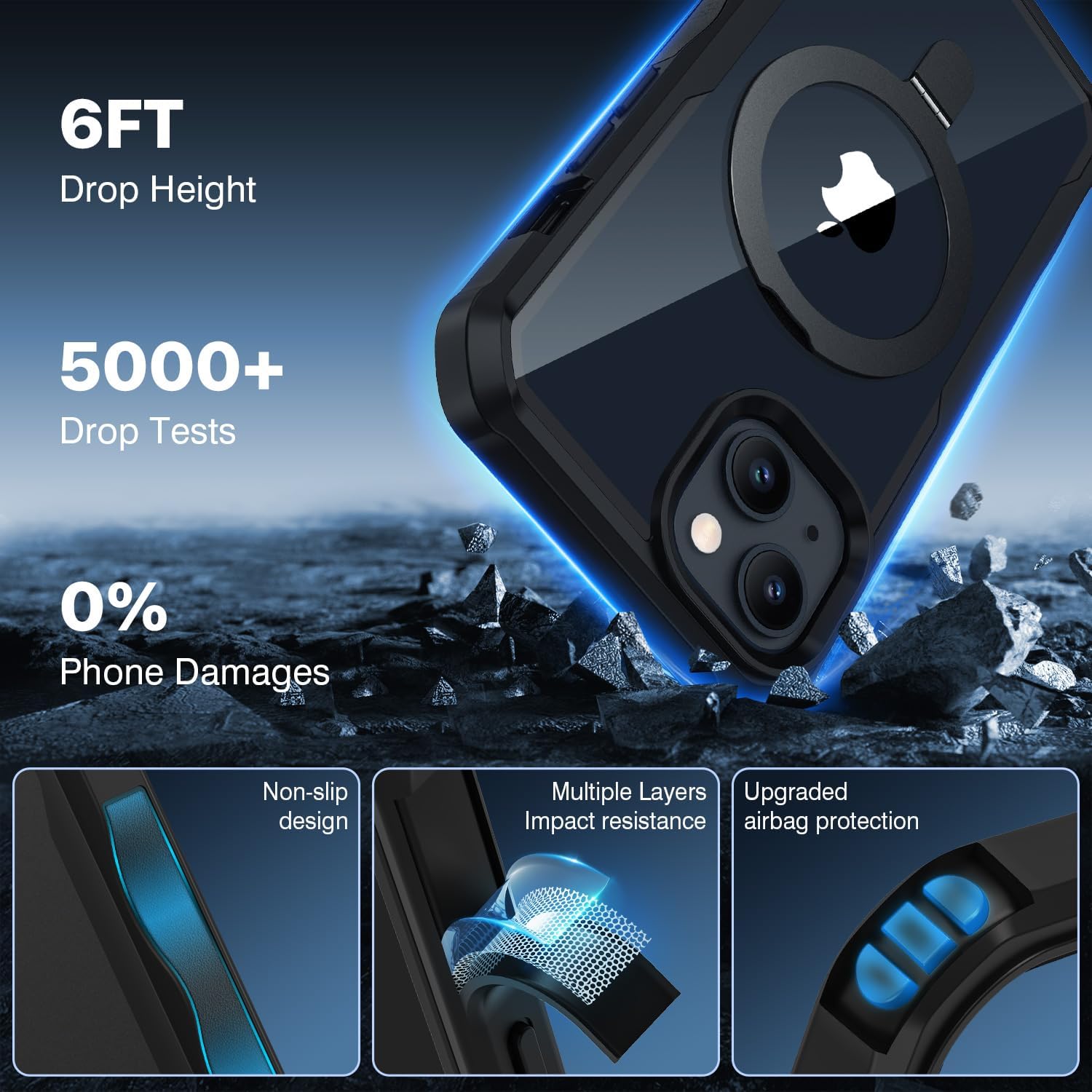 CENHUFO Privacy Phone Case for iPhone 14 / iPhone 13 [Compatible with Magsafe] Built-in Glass Privacy Screen Protector and Magnetic Ring Stand, Full Body Shockproof Clear Camera Lens Cover -Black - Image 4