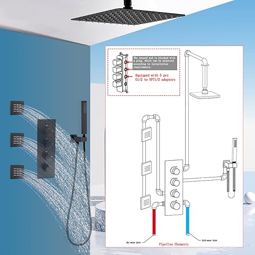 Miniatura 5 de Válvula de grifo de ducha de 3 salidas con desviador, todas las funciones pueden funcionar juntas, kit de válvula de control de ducha oculta de 3