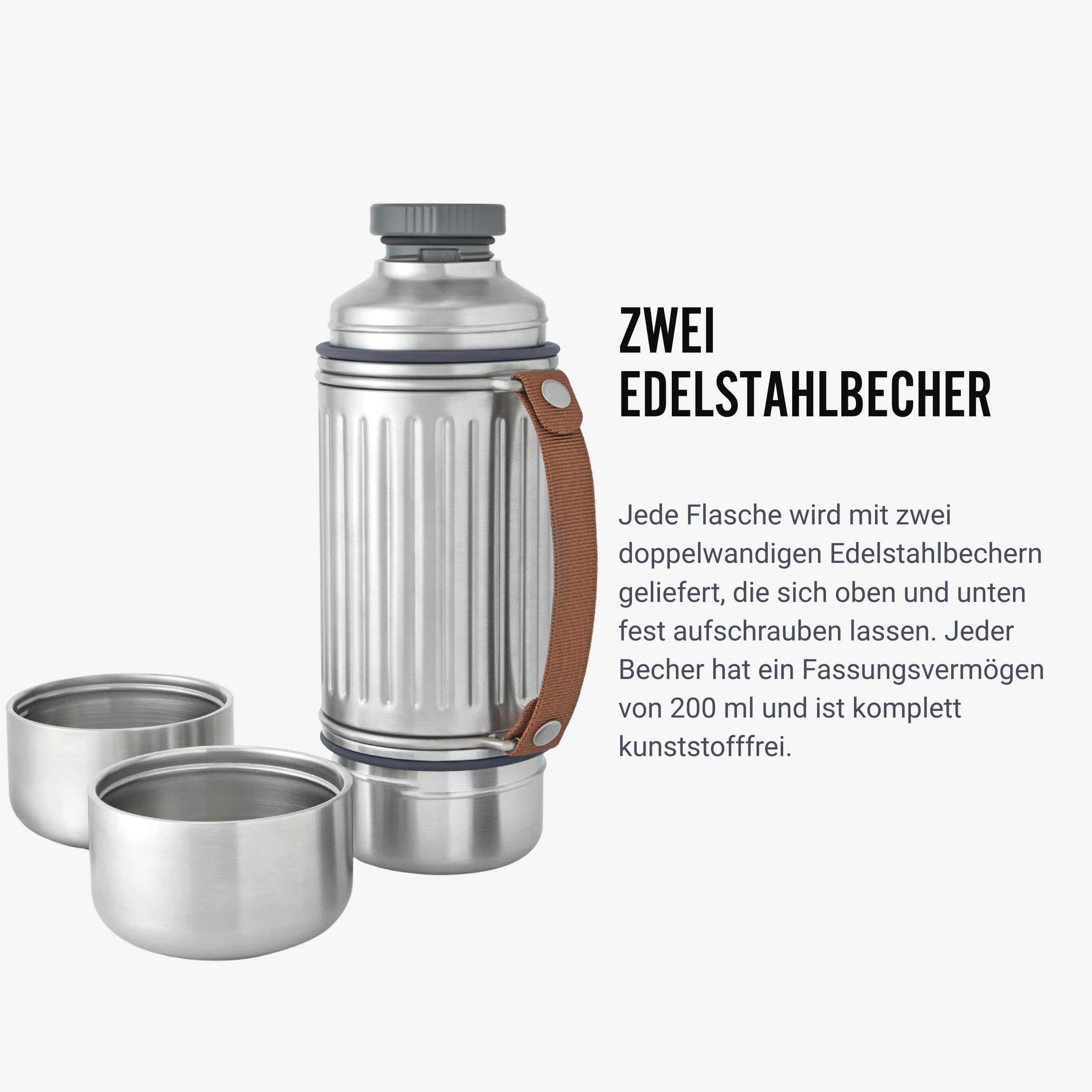 BLACK + BLUM Thermoskanne | Edelstahl Isolierflasche mit 2 Bechern | 1 L