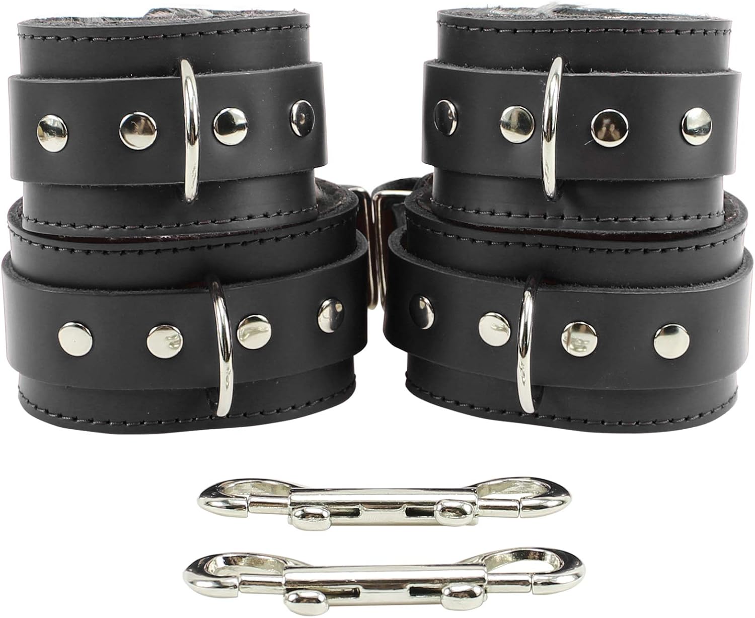 VP Leather Abigail Combo Wrist and Ankle Cuffs, Premium Latigo Leather and Soft Chinchilla Faux Fur Lining, Adjustable Cuffs, Bondage BDSM Kit Restraints, Sex Toys for Men Women and Couples, Black