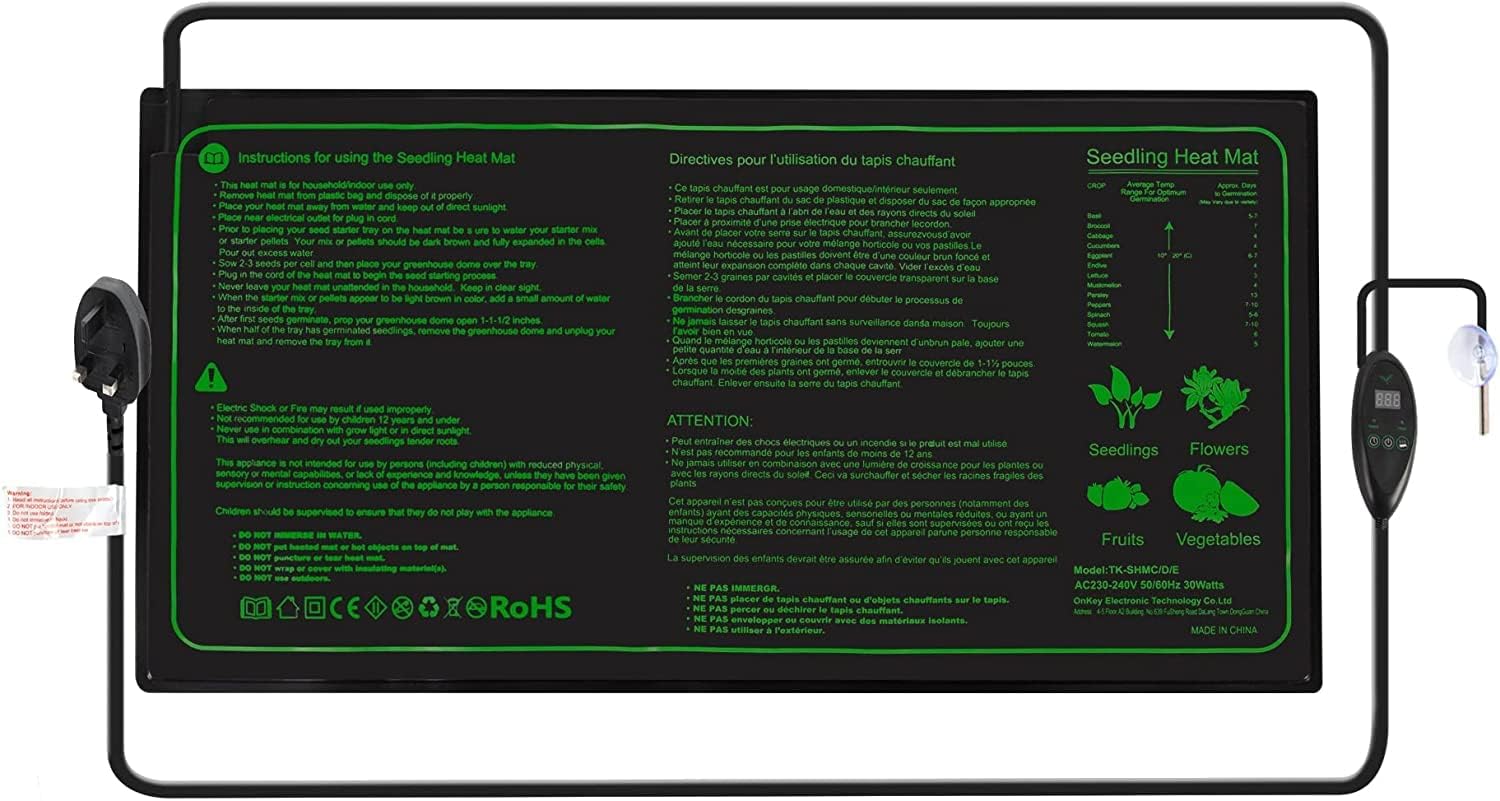 Seedling Heat Mat, Heated Propagator, Plant Heating Mat, Digital Thermostat Controller, Durable Waterproof Seedling Heating Pad for Winter Indoor Seedling Germination,Black