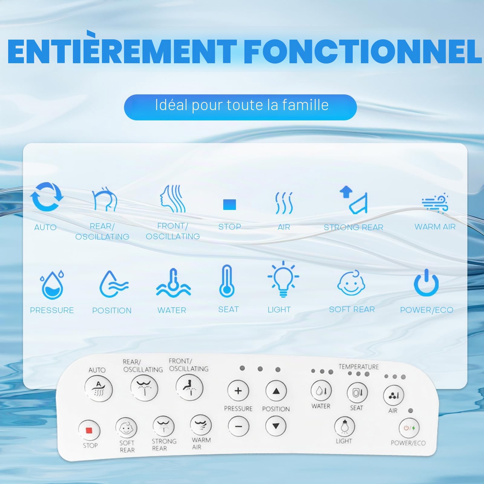 Siège de Toilette Intelligent avec Bidet, Modèle Allongé Électrique avec Quatre modes de Nettoyage, Température et Pression Réglables, Siège Chauffant avec Poignée de Commande (Version Longue)