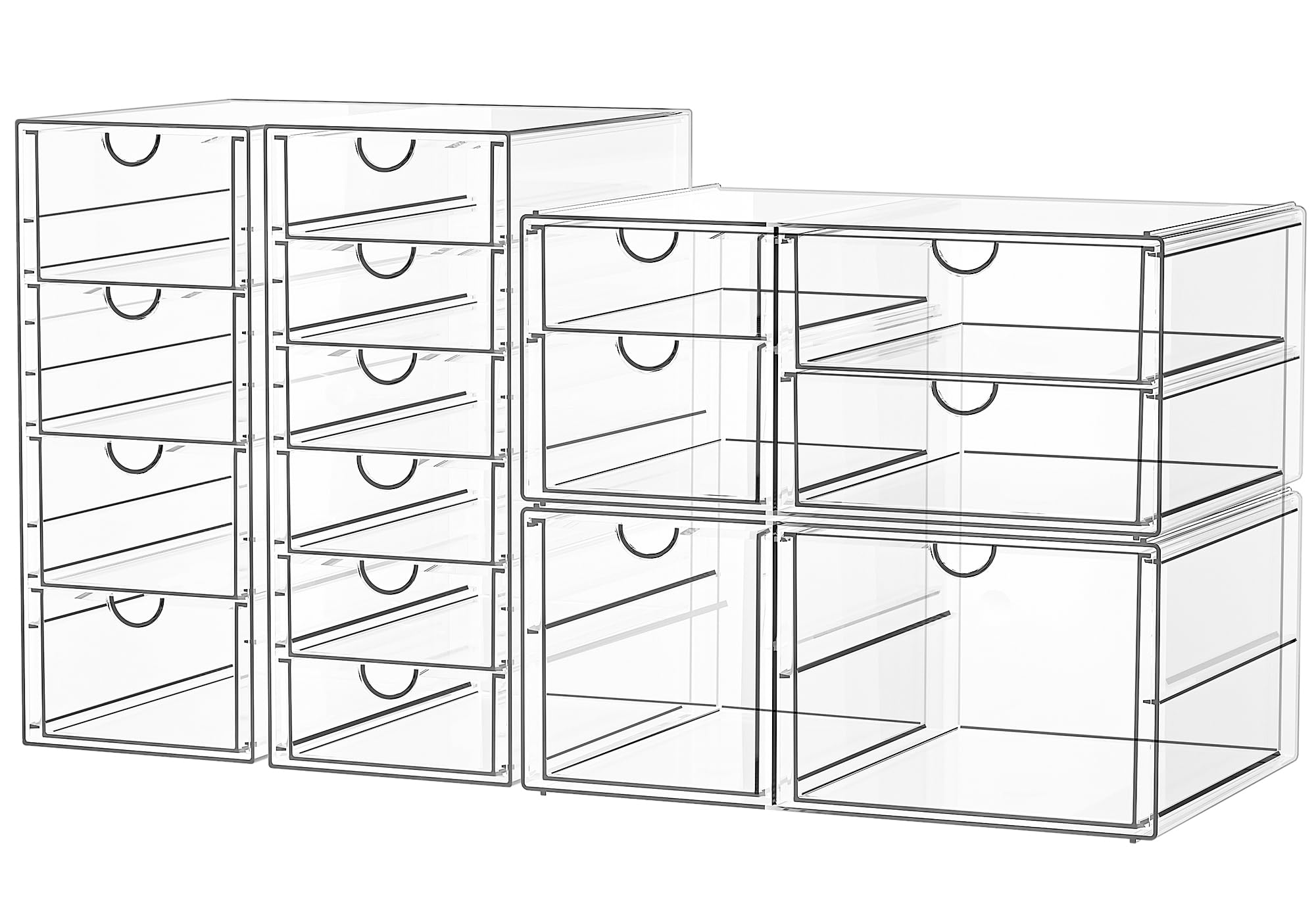 SortNStore Schreibtisch Organizer with 16 Schubladen: 4er-Set Make up Organizer mit Anti-Rutsch-Pads | Stapelbare Schubladenbox für Kosmetik, Bürobedarf, Werkzeug, Bausteine