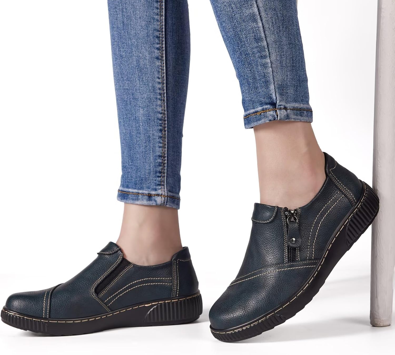 Women Casual Slip on Leather Loafers Dress Walking Shoes - Image 2