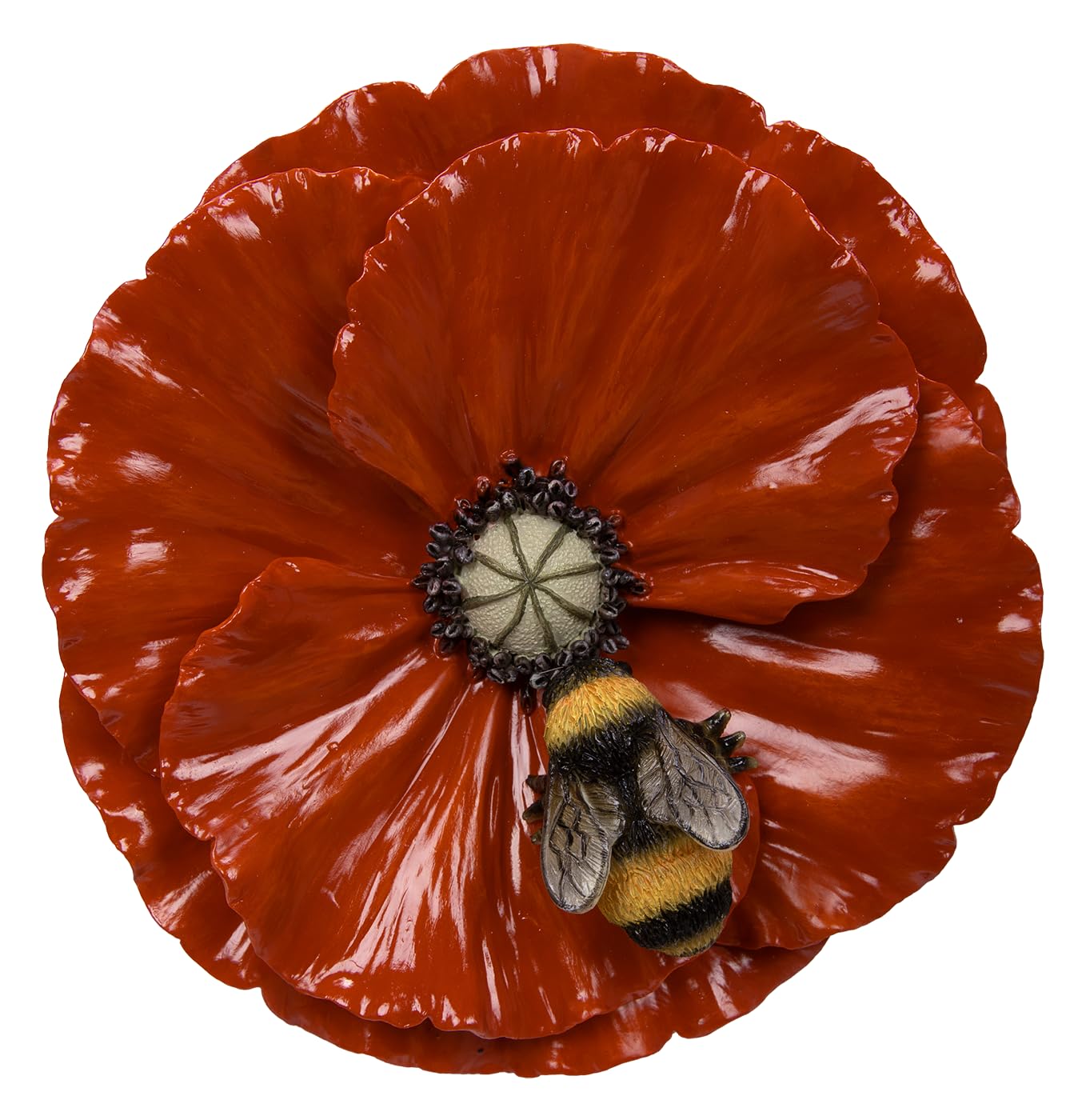 Vivid Arts Red Hanging Poppy With Bee Ornament – Vibrant Garden Hanging Décor | Indoor & Outdoor Decoration
