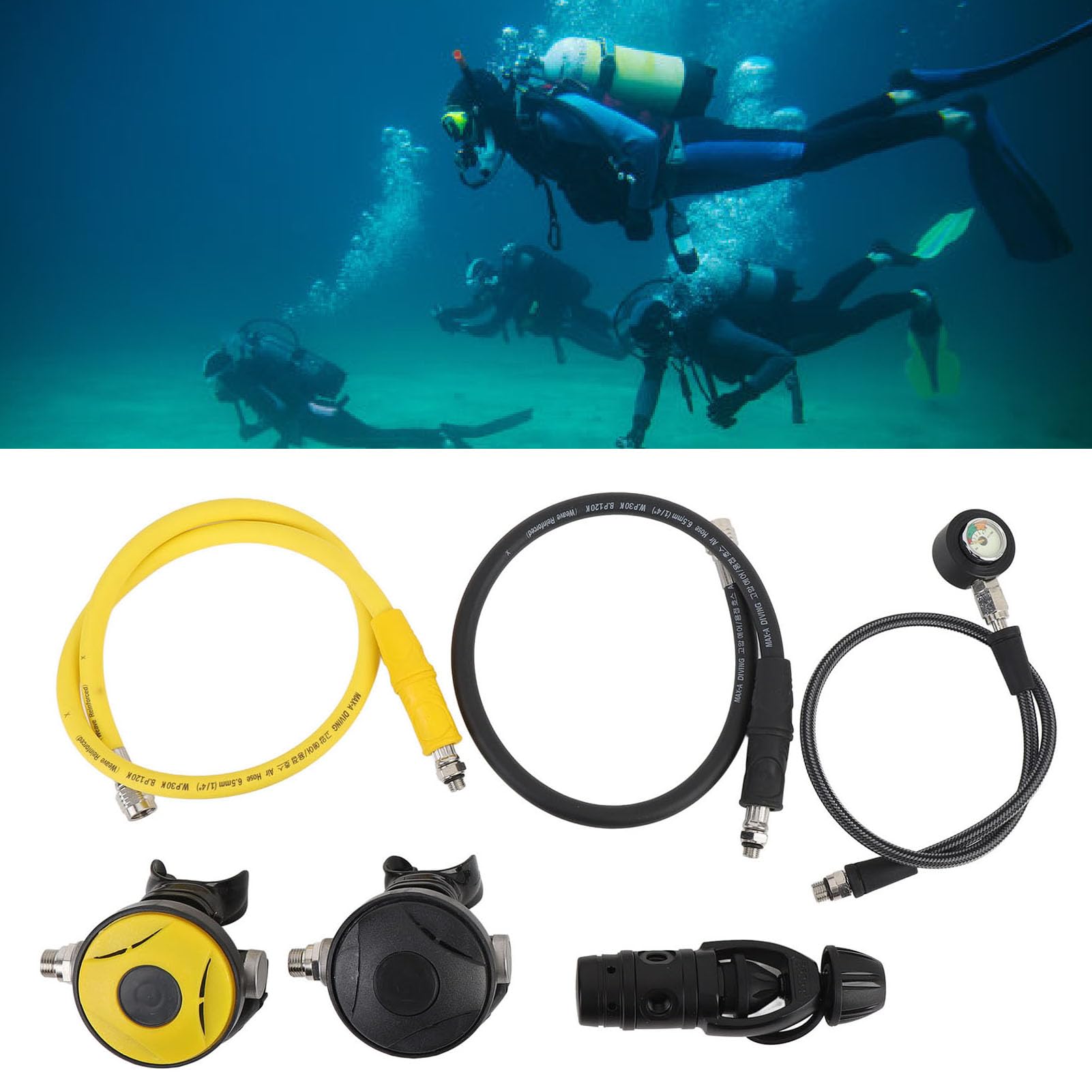 RiToEasysports Regolatore di Immersione, Set di Regolatore con Lega di Alluminio, 2 Calibri, 2 Tubi per Respirazione Subacquea, per Diving, Snorkeling, e Acquapazza