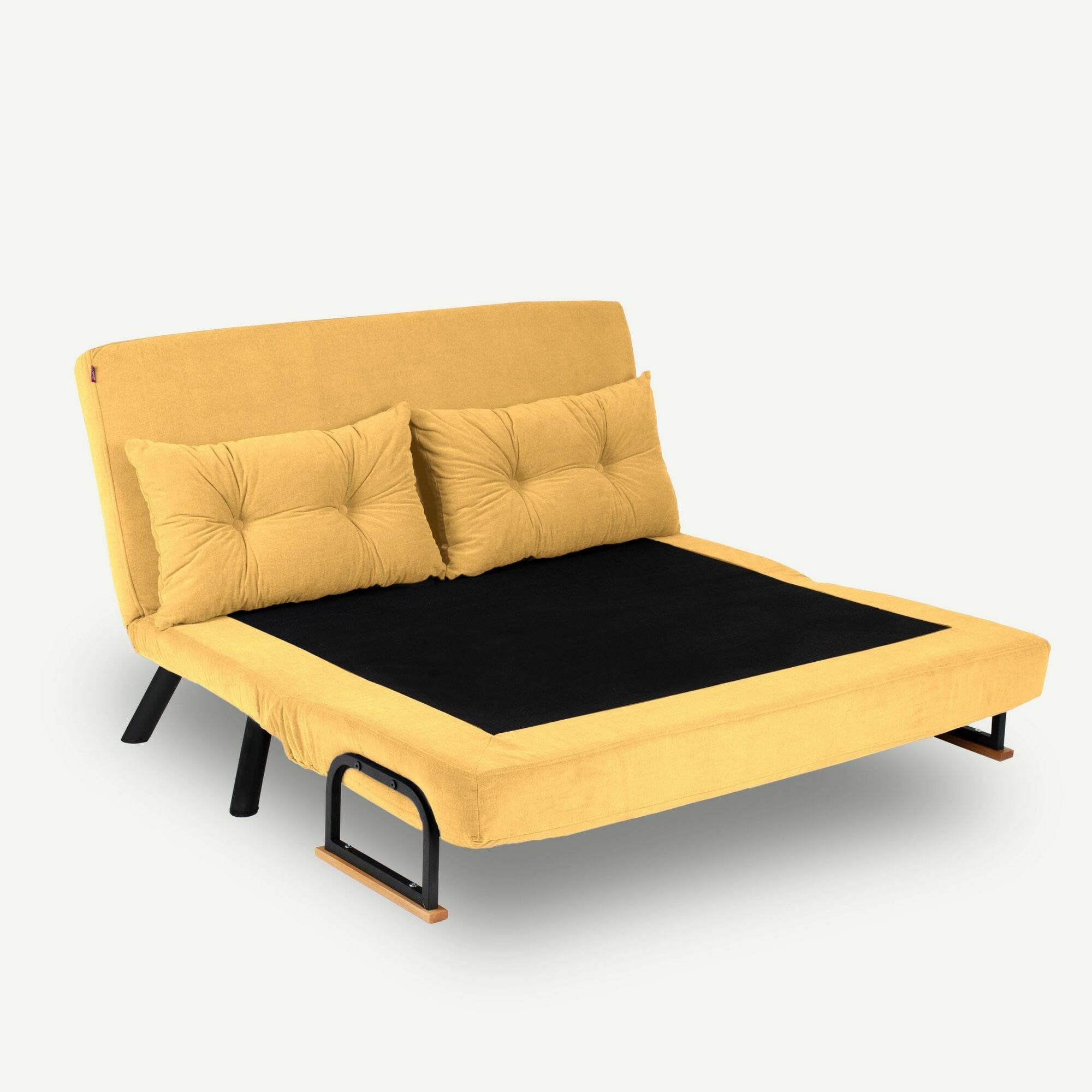 Dmora - Divano Letto 2 posti Merak, Sofà trasformabile, Divanetto per Ospiti, Poltrona Letto, 133x78 h78 cm, Giallo