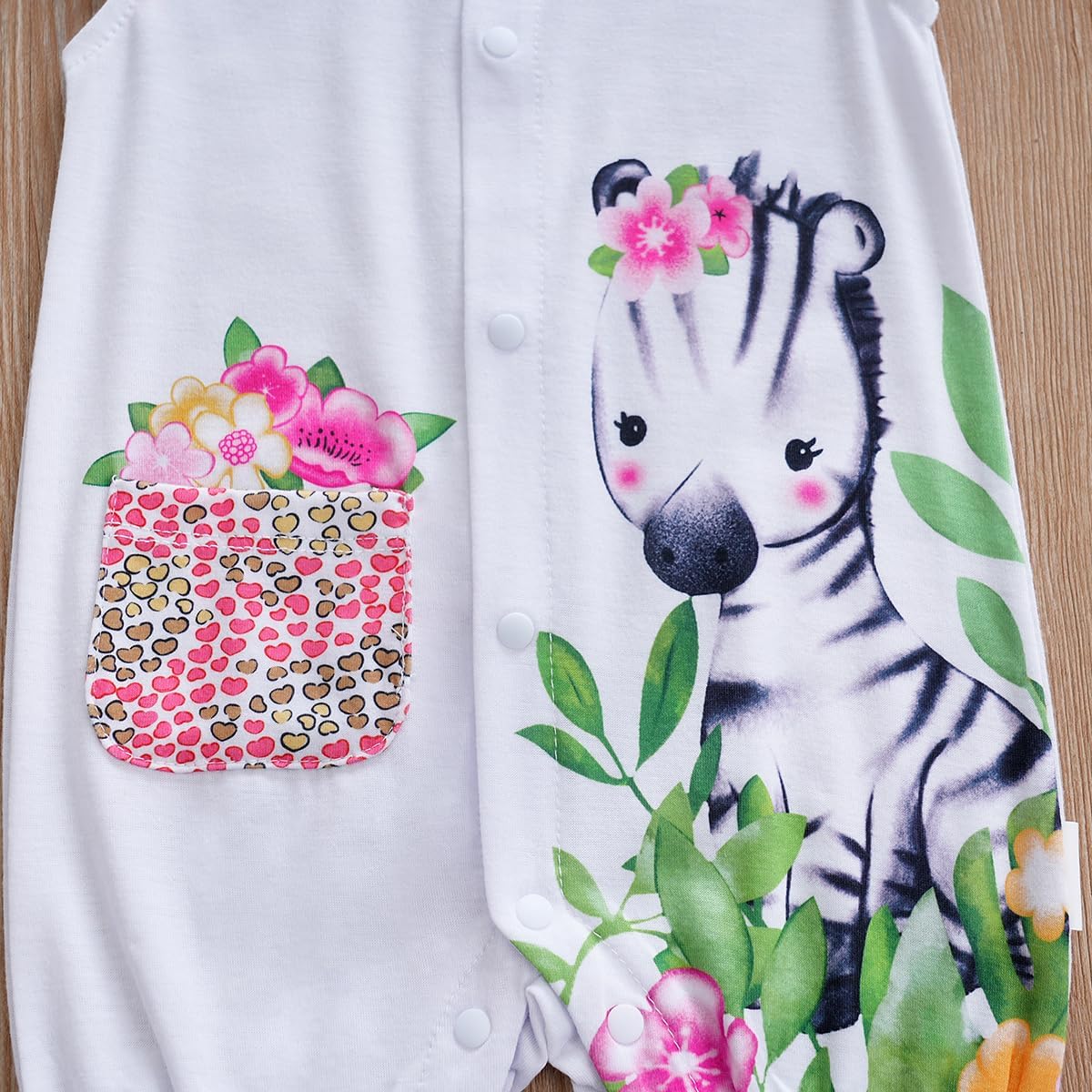 Cute Zebra Giraffe With Floral Print Long Sleeve Baby Girl Clothes White Jumpsuit For Baby One-Piece Romper - Image 4