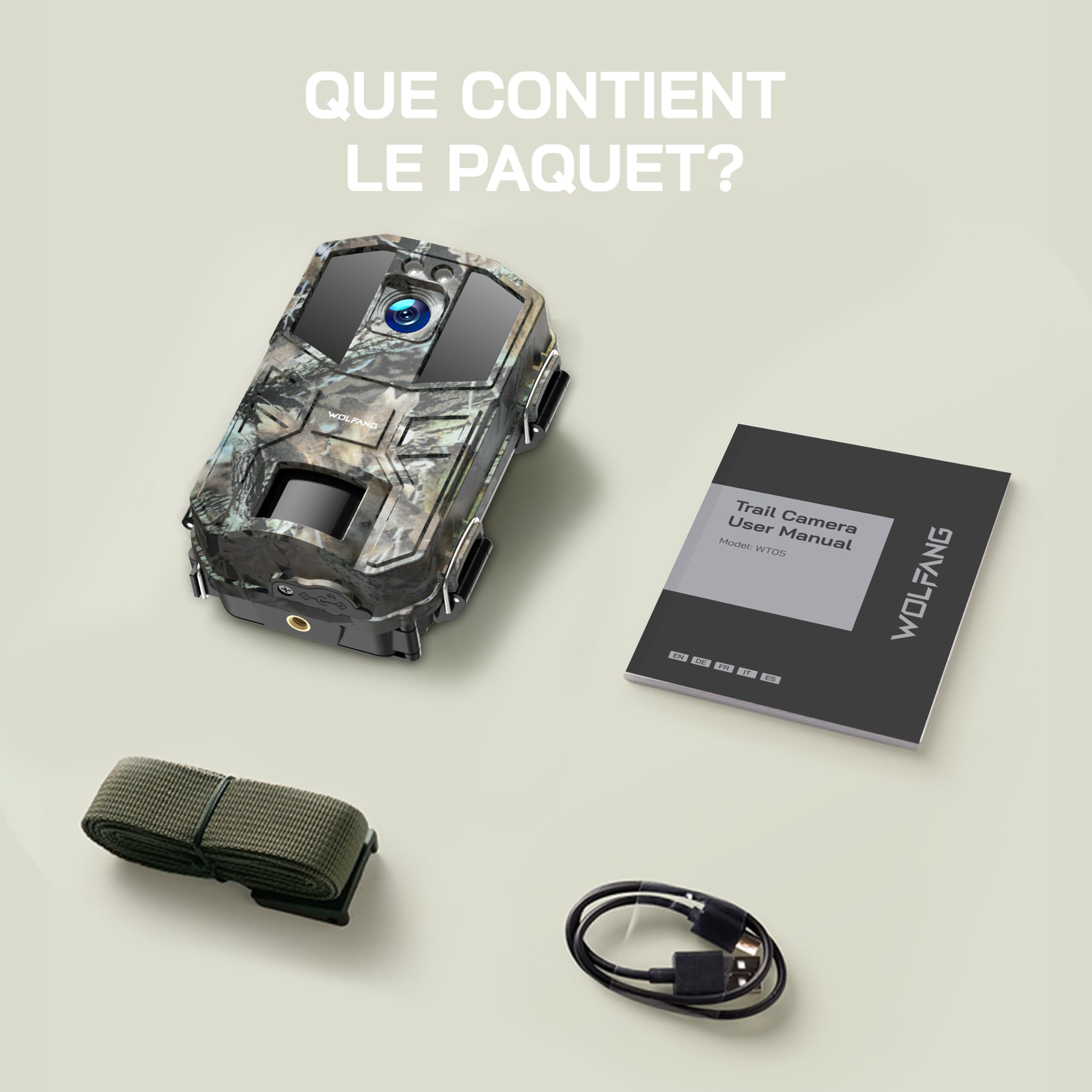 WOLFANG Caméra de Chasse WiFi 4K 64MP Full HD, Téléphone Transfert Vision Nocturne, Déclenchement de 0,1s, Détecteur de Mouvement pour l'observation des Animaux