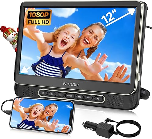 WONNIE Reproductor de DVD con reposacabezas de 12 pulgadas portátil para automóvil, compatible con video 1080PMP4 con entradasalida HDMI, soporte de