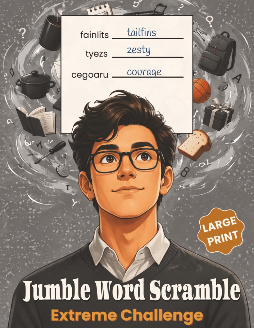 Jumble Word Scramble Puzzle Book Extreme Challenge: 50 Difficult Word Scramble Puzzles with Bonus All Directions Word Searches | Advanced Brain Games ... (Large Print Jumble Word Scramble Books)