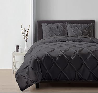 Pinch Pleated Duvet Cover Dark Gray 3 Pieces Duvet Covers Oversized King 132 x 120 Soft Luxury Duvet Cover with Zipper Closure & Corner Ties for All Season Duvet Covers Dark Gray