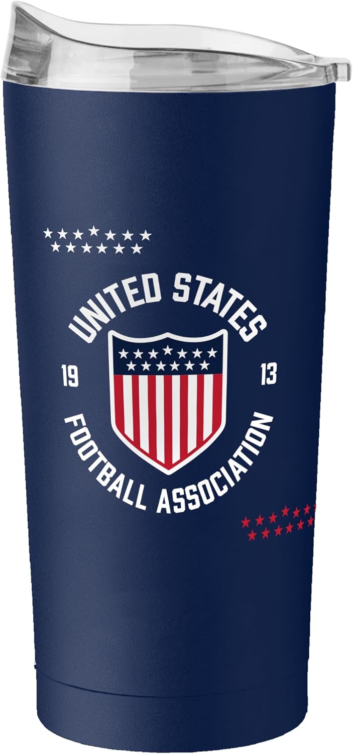 Logo Brands USA Men's National Soccer Vintage 20 oz Stainless Steel Tumbler – Powder-Coated Double-Wall Insulated Travel Cup with Slider Lid – Keeps Drinks Hot or Cold for Hours