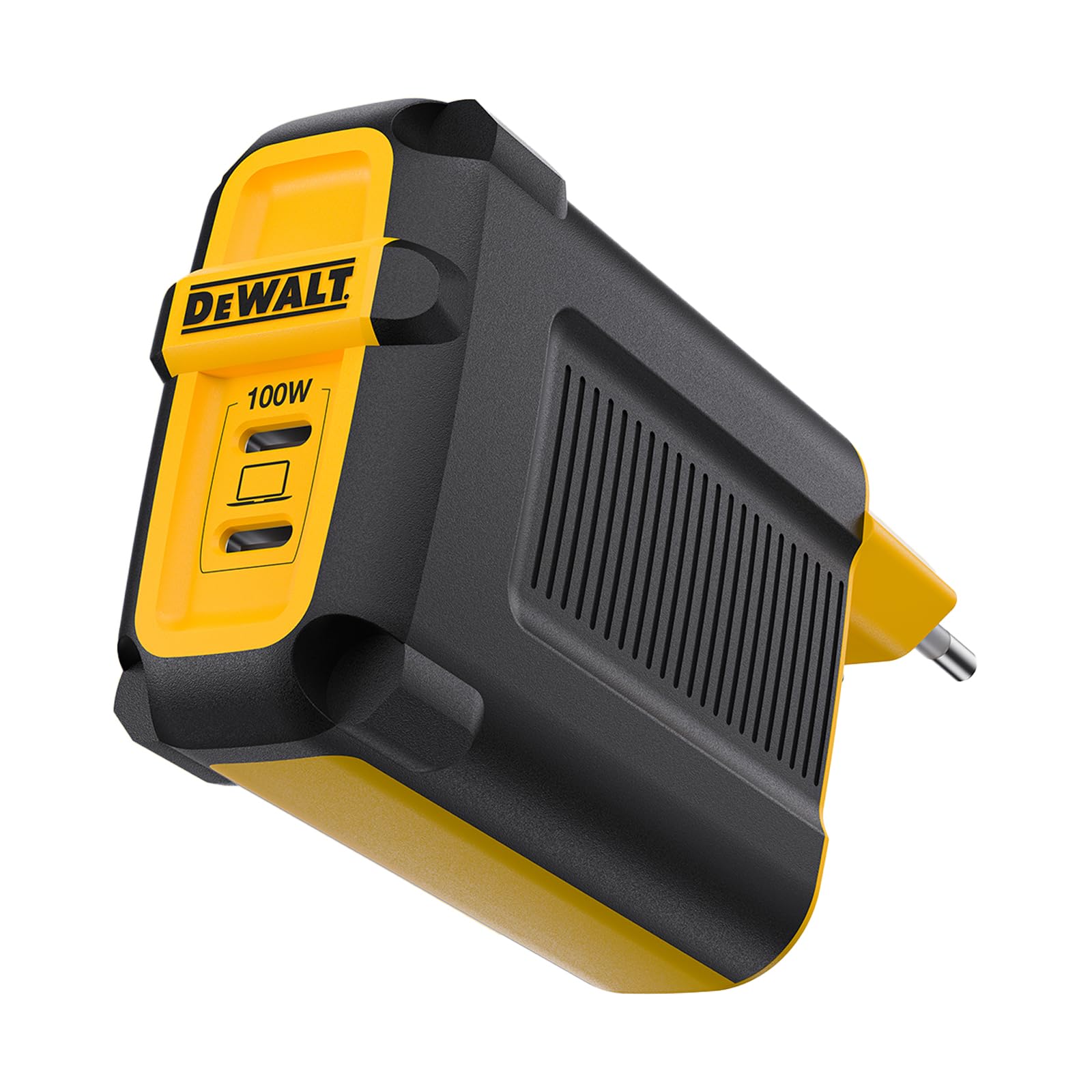 DEWALT Cargador USB-C EU 100W Heavy Duty (GAN), Cargador de Pared Rápido 2 Puertos 100W para MacBook Pro, MacBook Air, Google Pixelbook, ThinkPad, DELL XPS, iPad Pro, Galaxy S22/S20, iPhone 17/16