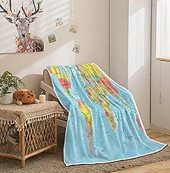 Mapa do mundo cobertor de lã azul para sofá, mapa do mundo topografia vintage educacional universitária crianças cama viagem acampamento cobertores, mapa geográfico mantas e cobertores, 152 x 203 cm