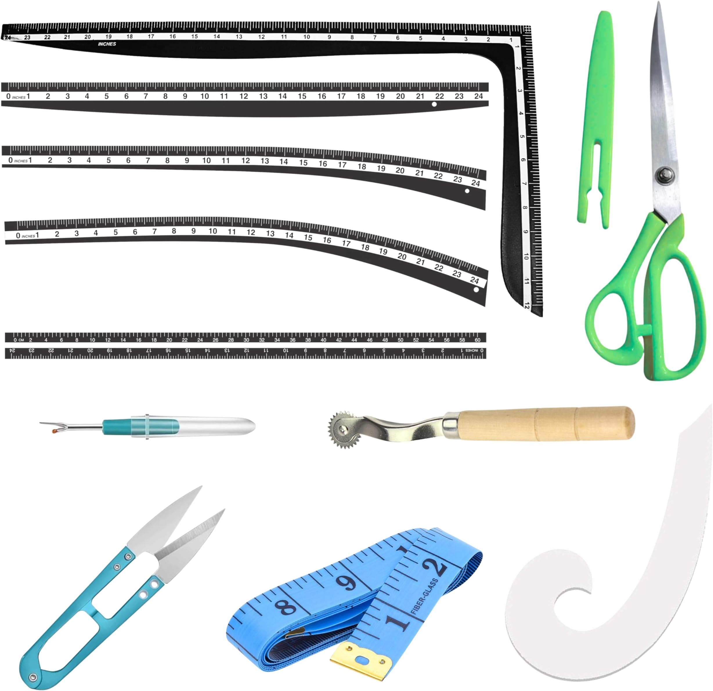Tailoring Kit Set of 11 | Sewing Kit with 5 Type Tailoring Scales | Scissor, Tracer Wheel, Inch Tape, Thread Cutter & Opener | Multicolor