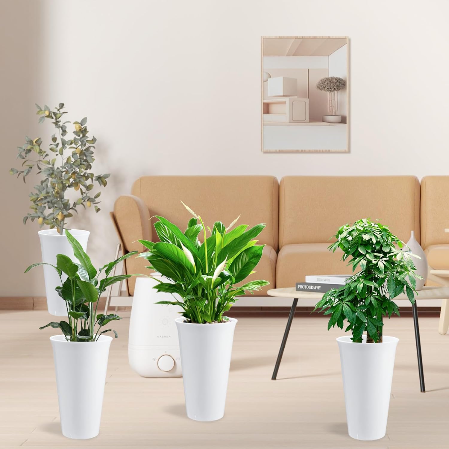 6 Pack Flower Buckets for Cut Flowers 9.84 Inch Plastic Floral Buckets Modern Round Vases for Centerpieces Display Decorative Plastic Vases for Home Office Wedding Decorations, White