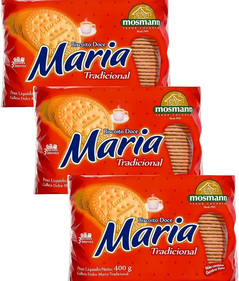 KIT 3X Biscoito Bolacha - Maria - Crocante - Tradicional Mosmann 400g - Ideal para Receitas - Tortas e Pavê - Sobremesa - Café da Manhã - Chá
