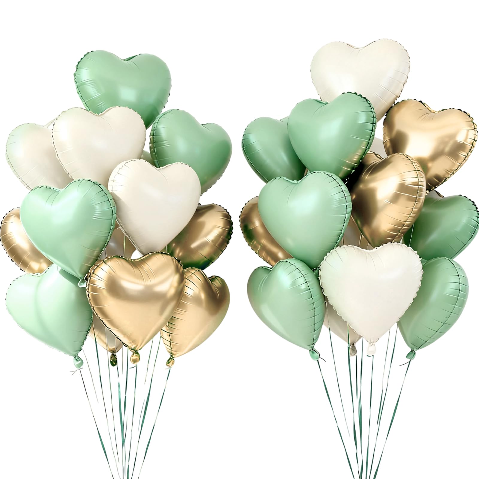 24 Pcs Heart Balloons 18 Inch, Heart Shaped, Foil Helium, Green and White, Suitable for Decorating Birthday Parties, Engagement Parties, Weddings, Valentine's Day and Other Festivals
