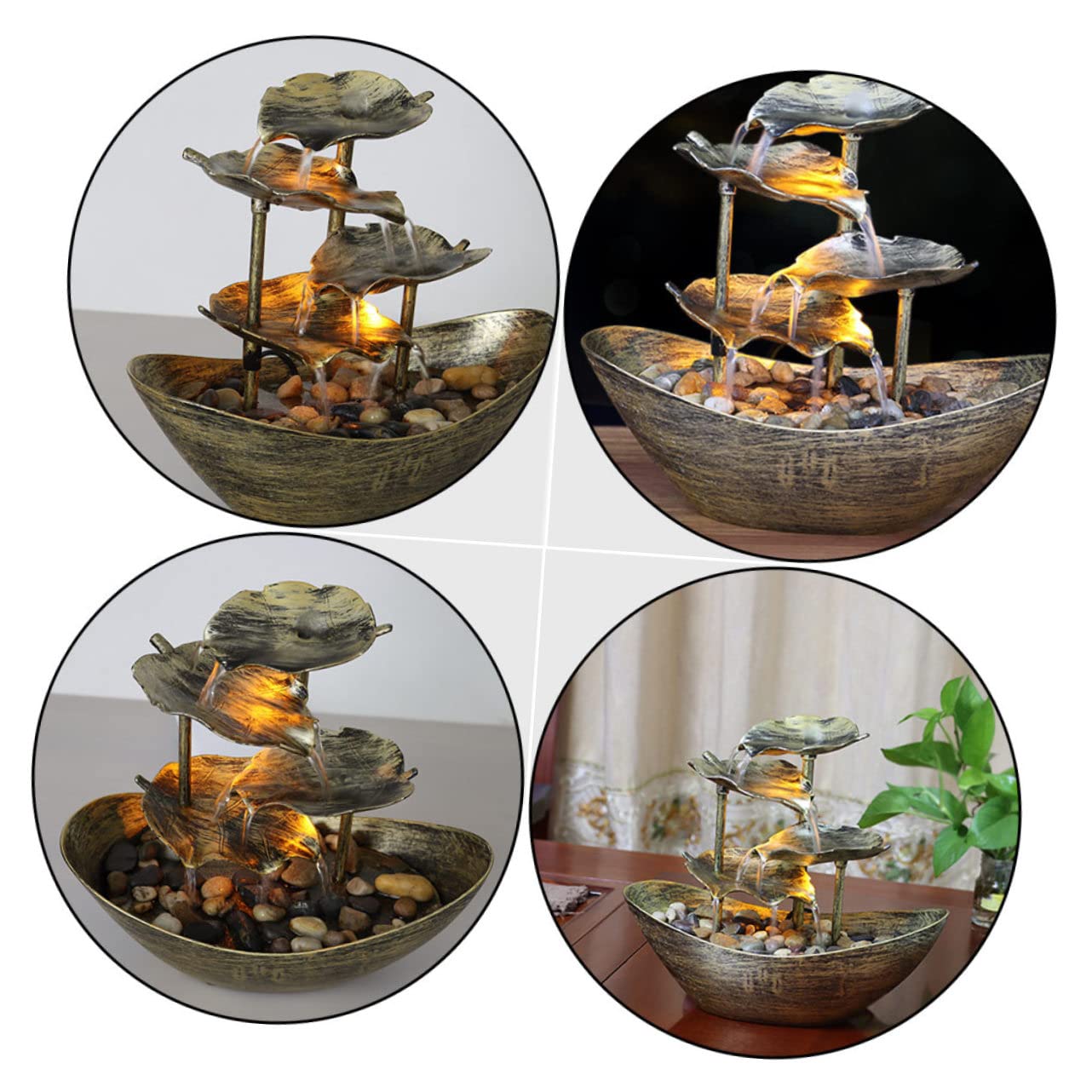 Yardwe Fontaine De Bureau Décorative Forme De Lotus avec Lumières LED Ornement De Table pour Salon Bureau Et Décoration Intérieure