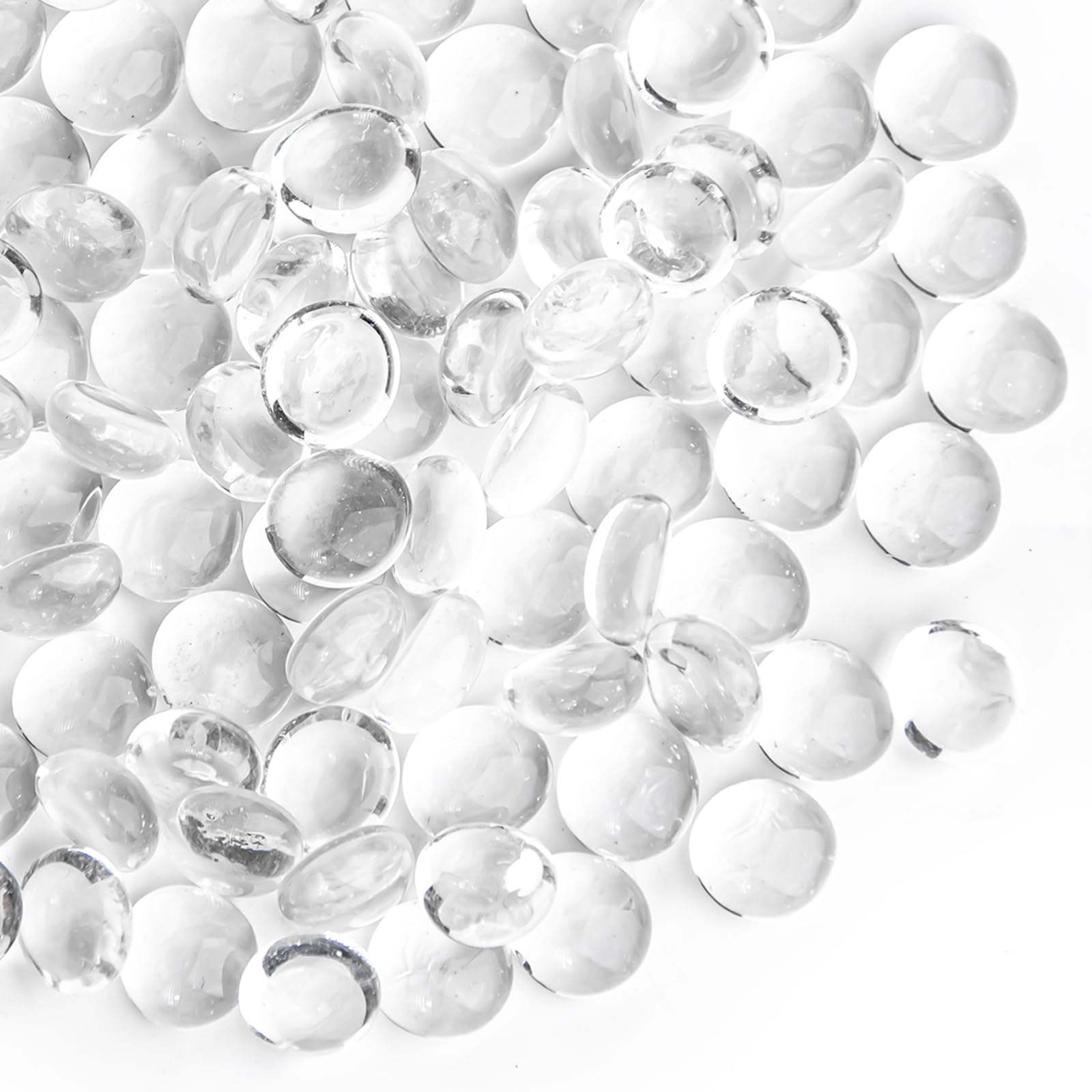 0.44KG Clear Glass Marbles,Transparent Mini Flat Glass Beads~150 PCS for Vase Fillers,Floral Bottom Mancala Gems Pebbles Fish Tank Rocks for Table Aquarium,Home Decor Art Craft Supplies(0.5"~0.7")