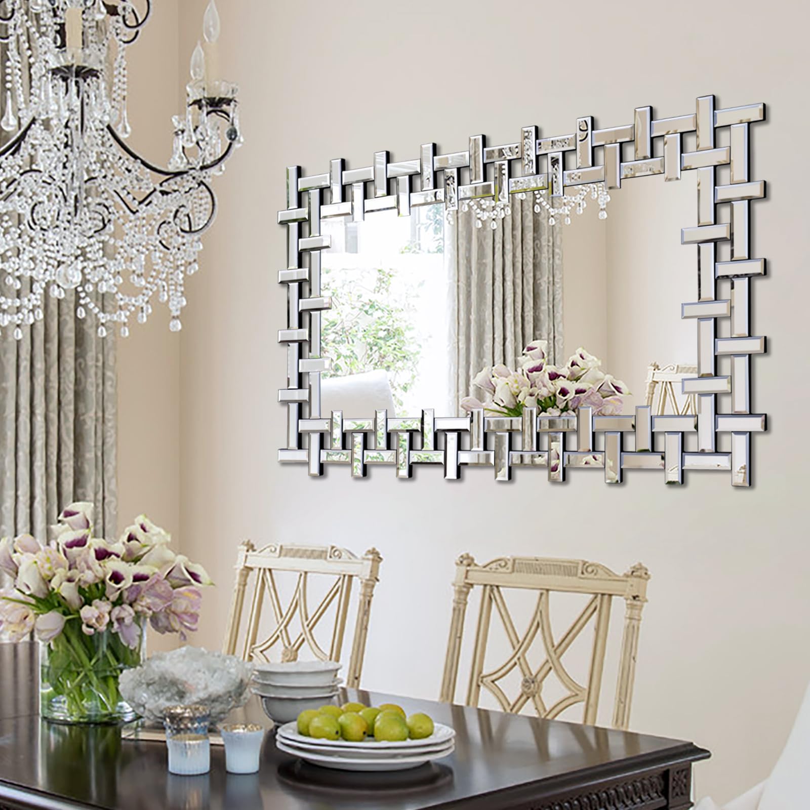 Large Decorative Mirror 47 x 32 Modern Living Room Mirror with Beveled Glass Frame Rectangle Accent Mirrors for