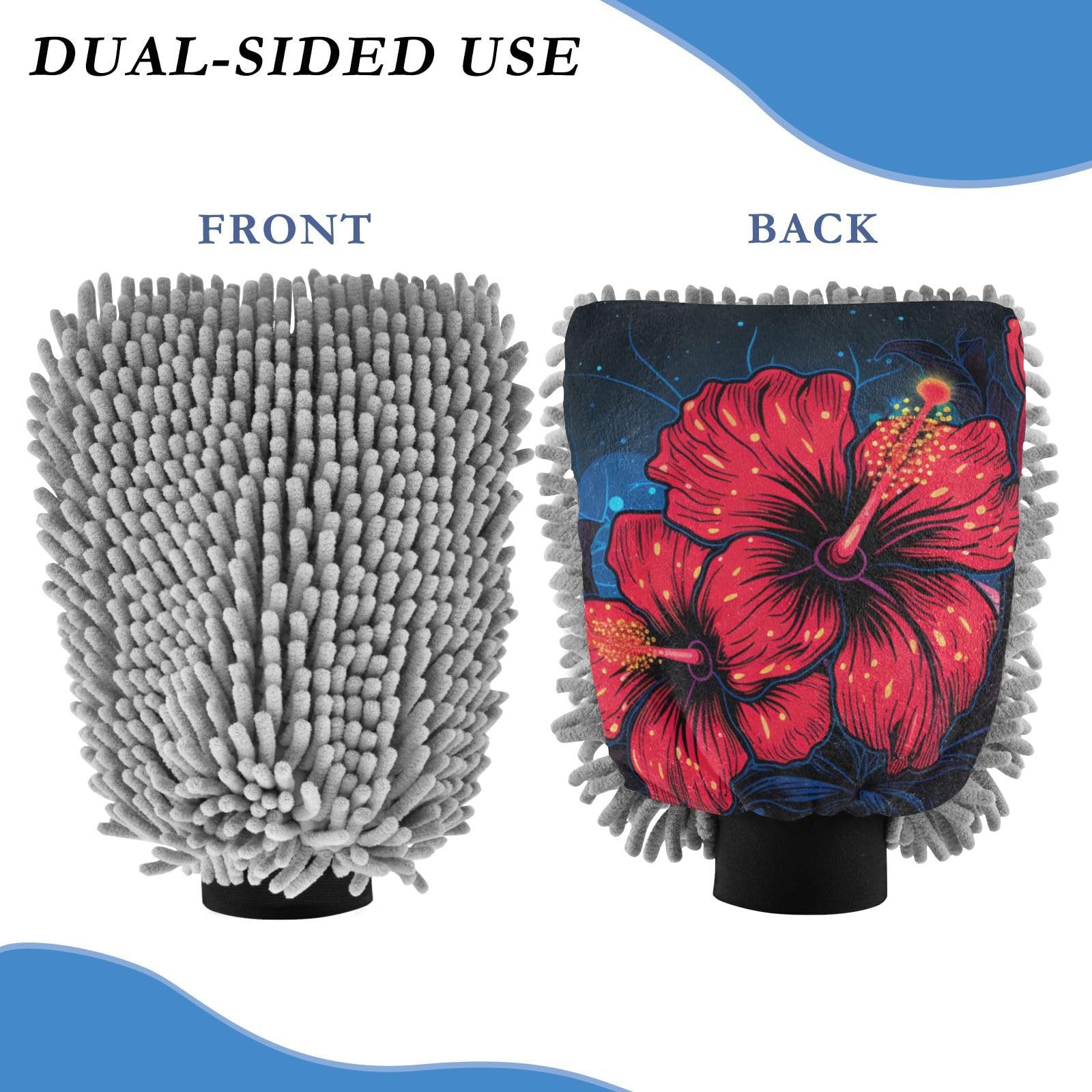 IOACIY Absorbent Microfiber Car Wash Drying Mitts, 2 Pack, Scratch-Free & Lint-Free, Rich Foam, Highly Absorbent, Double Sided, Wash Mitt Perfect for Car Washing, L, Flower (16)