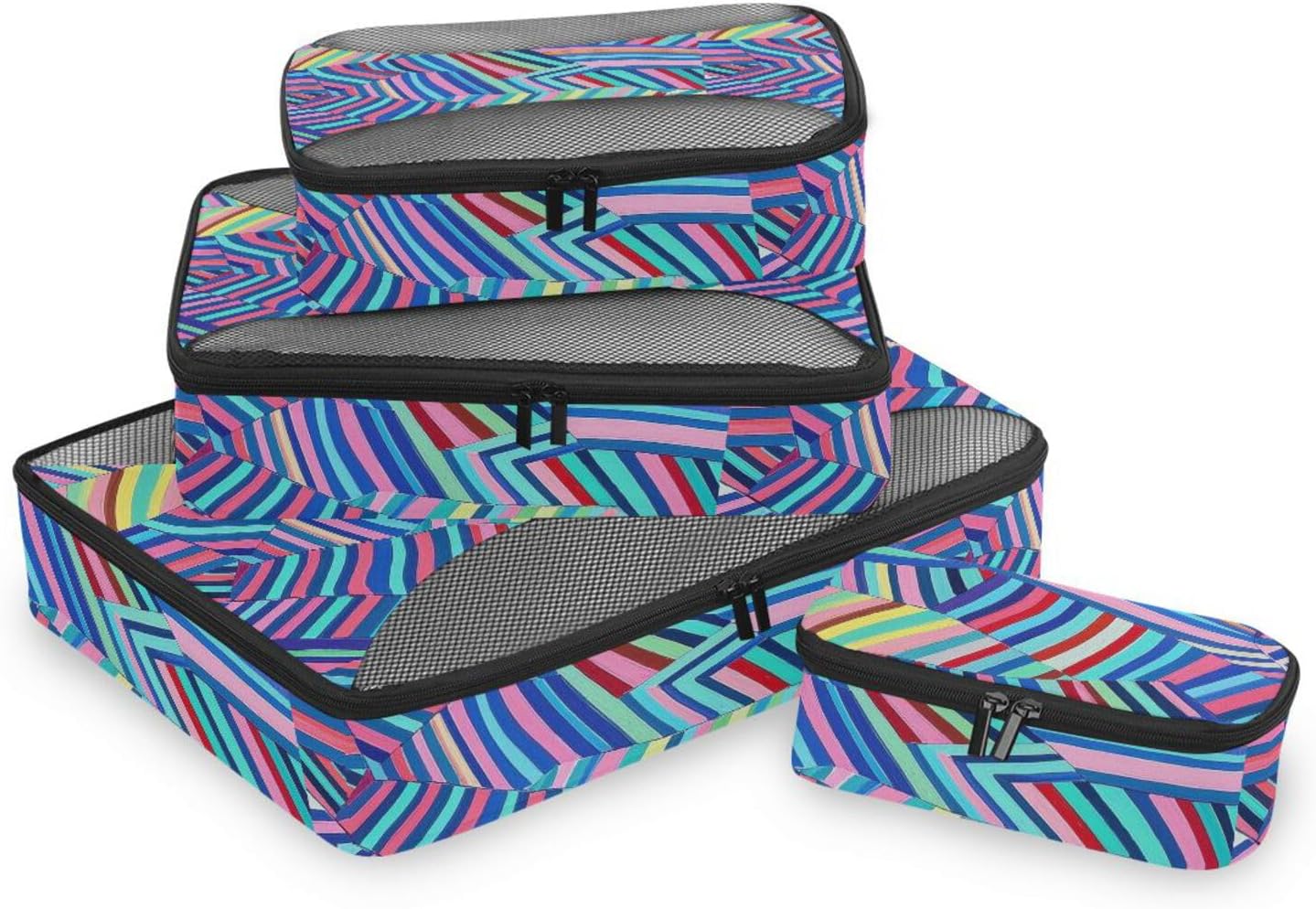 Art Stripe Colorful 4 Pcs set organizer bags set Mesh Travel Essentials expandable compression packing cubes