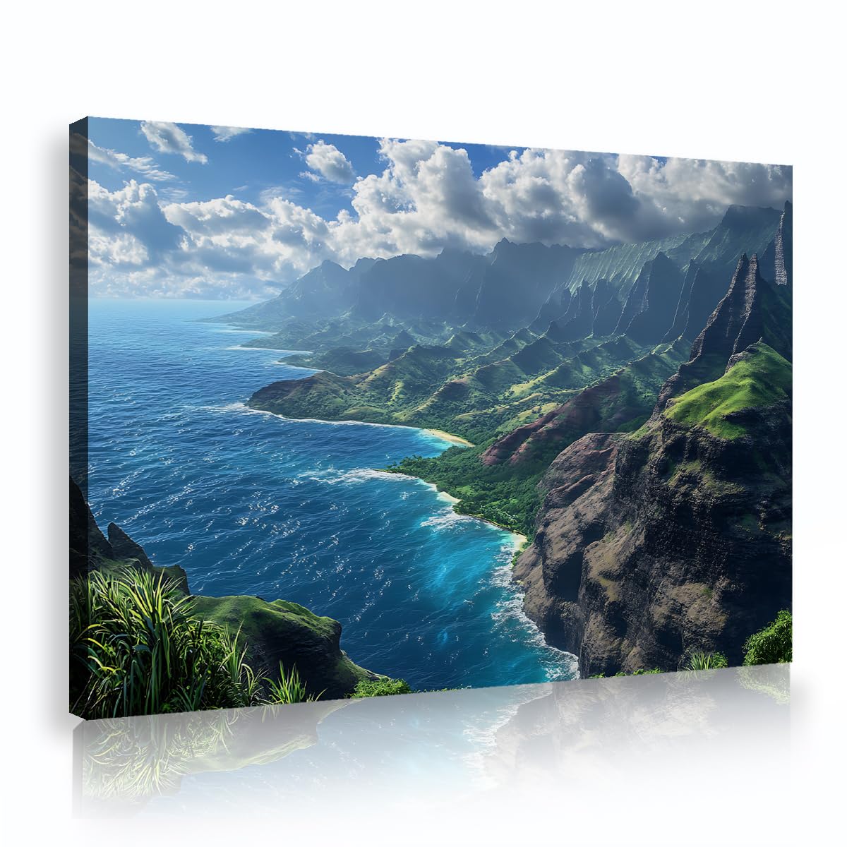 Via Vela Island Cliff Wall Art Canvas Print Coastal Ridge Landscape Painting Deep Blue Sea Wave Poster Scenic Wilderness Picture for Living Room Lounge Foyer Decor 20x30cm