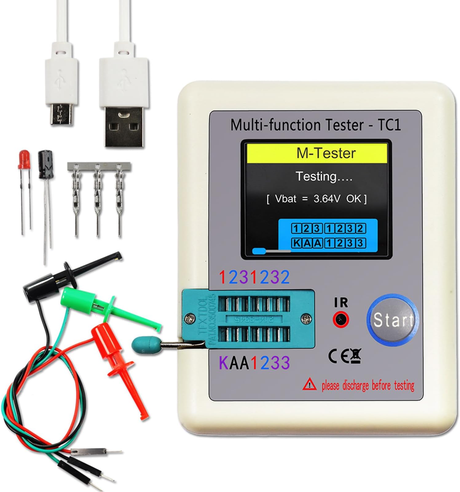 Multi-Function Tester 3.5 Inch Colorful Display TFT Transistor Backlight LCR-TC1 Tester for Diode Triode Capacitor LCR Transistor ESR NPN PNP MOSFET LW21
