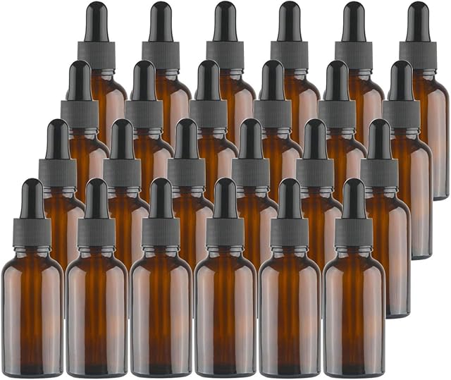 Lawei 24 Pcs Amber Glass Bottles with Pipettes Dropper Bottles for Essential Oils Perfumes Aromatherapy Chemistry Lab Chemicals - 30ml
