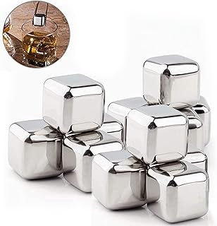 InciFuerza 304 Stainless Steel Ice Cubes, 12Pcs Reusable Whiskey Metal Chilling Stones Set with Tongs & Ice Freezer Storage Tayra, Chilling for Wine Beer Coffee Juice Beverage (Silver)