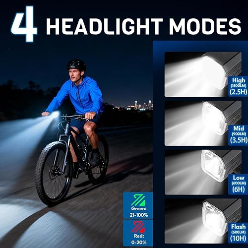 Miniatura 4 de BUCKLOS Luces de bicicleta ultra brillantes de 100015002000 lúmenes para conducción nocturna, faros de bicicleta con atenuación automática LED