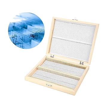Acogedor Microscope Slides Storage Box?100-Places Wooden Slide Storage Box with Lock Storage?Microscope Slide Set?Lab Glass Prepared Microscope Slides Storing Tool.