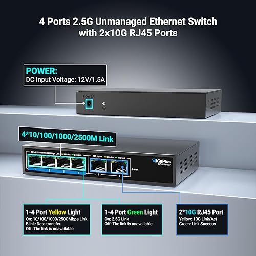Miniatura 2 de Interruptor Ethernet no administrado de 6 puertos de 10 Gb con 4 puertos Base-T de 2,5 G, 2 puertos RJ45 de 10 G. Capacidad de conmutación de 60