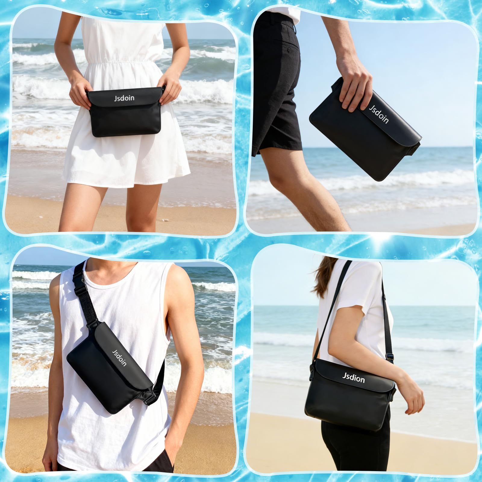Jsdoin Waterproof Pouch Bag +Waterproof Phone Pouch, Dry Bags Waterproof bag with Adjustable Strap, IPX8 Phone Case for Swimming Travel Beach Trip Snorkelling Kayaking -holiday essentials Black — view 5