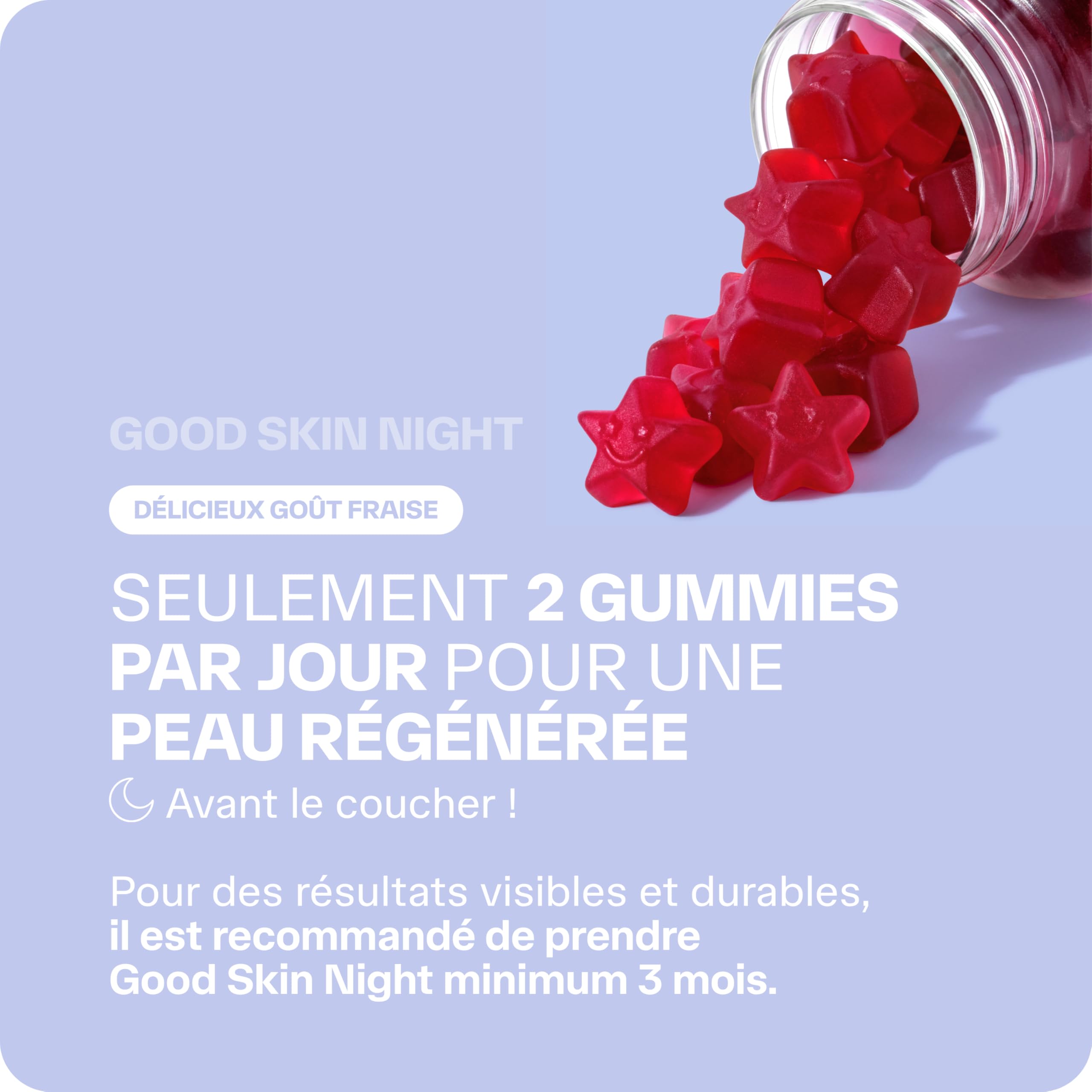 Lashilé Beauty - Complément Alimentaire - Régénérateur de peau pendant la nuit - Good Skin Night - Made In France - Coenzyme Q10 Vitamine A C Zinc - Cure 3 Mois 180 Gummies
