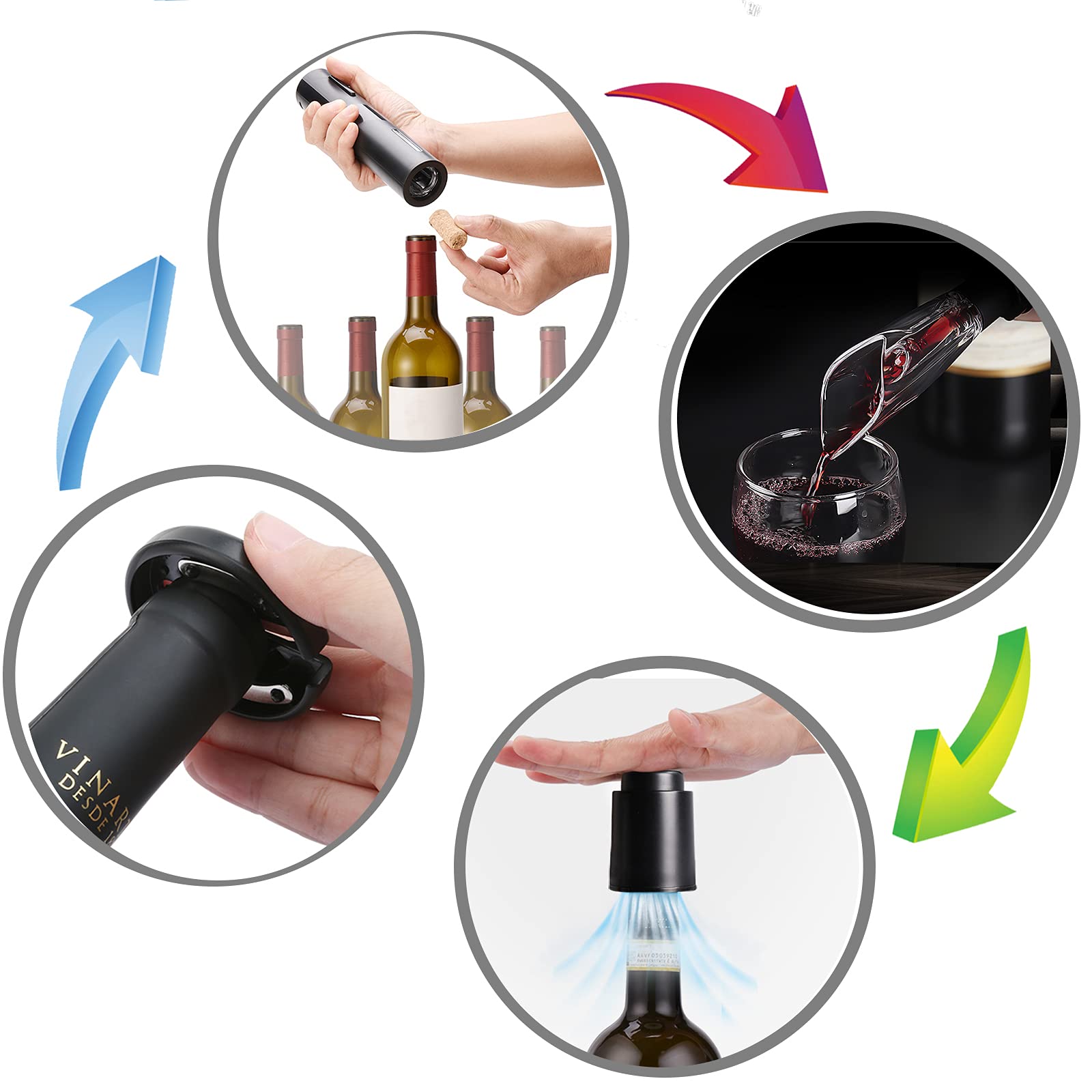 Sacacorchos Eléctrico Inalámbrico IraXpro – Abre Botellas En Segundos, Incluye Cortacápsulas, Diseño Elegante, Ideal Para Regalo O Eventos
