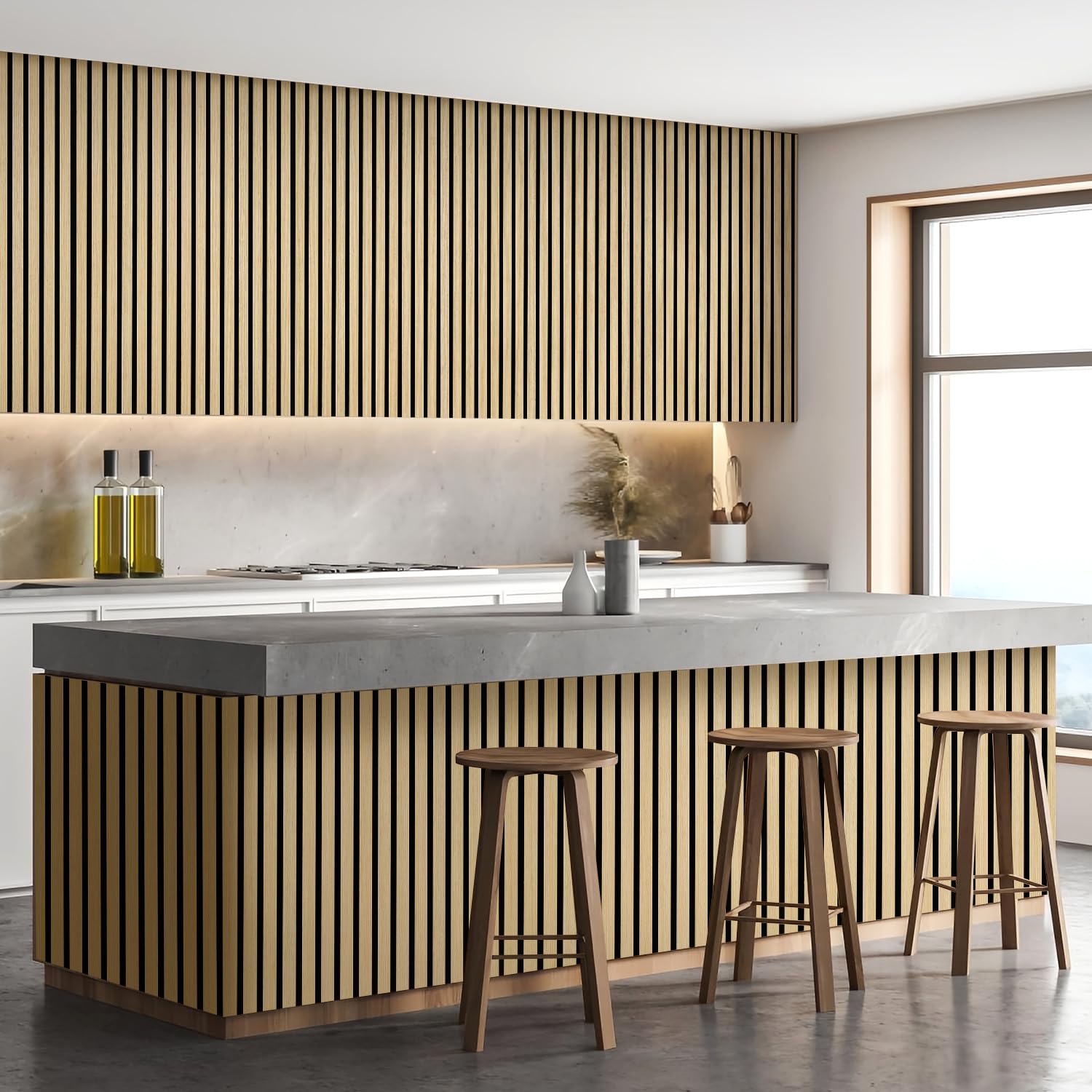 Drewniane panele akustyczne, 240 x 60 cm (= 2 sztuki 120 cm x 60 cm), panele ścienne 3D o wyglądzie drewna, dla lepszej akustyki pomieszczenia, panele ścienne z drewna do biura, naturalne