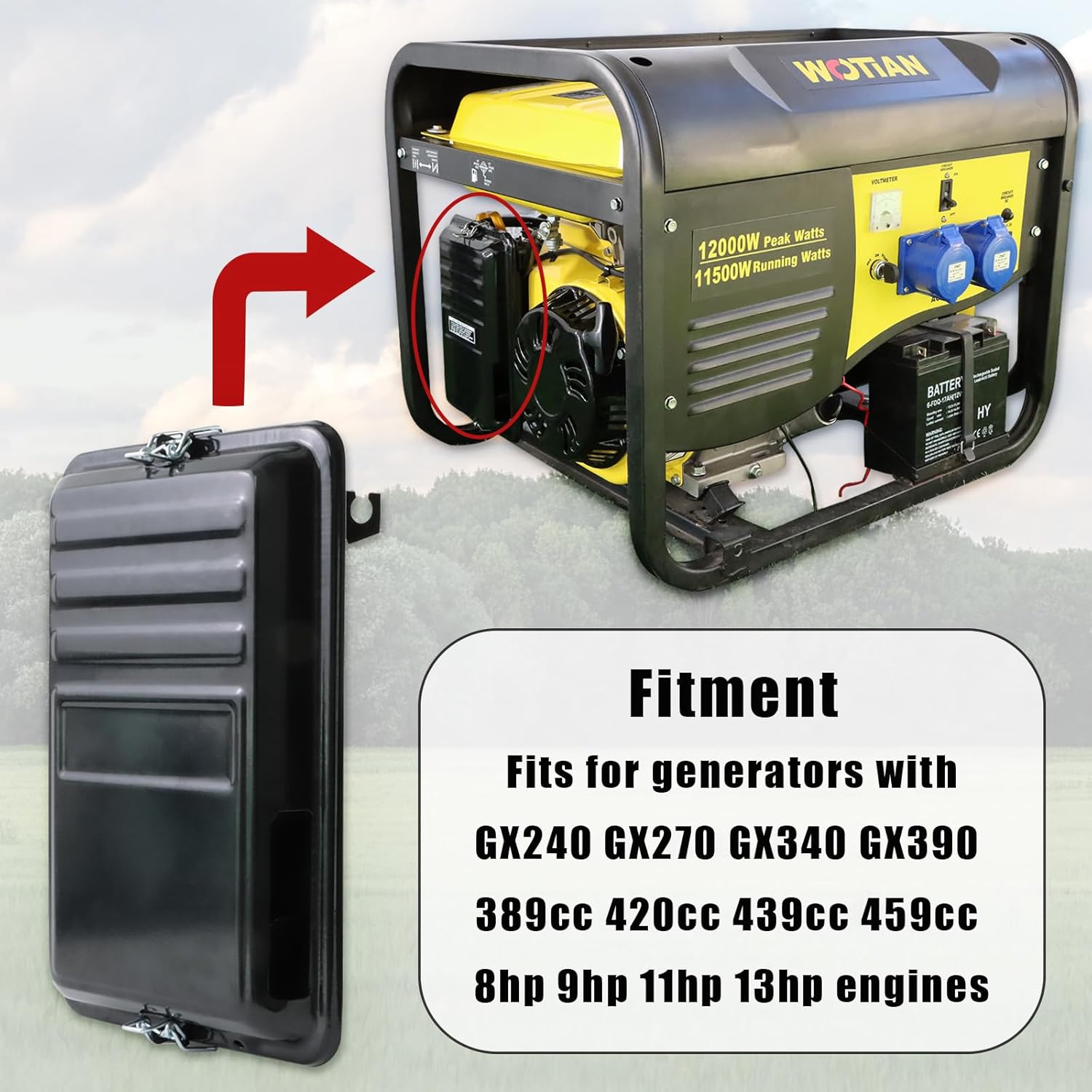 KIKITE 5500 6000 Watt Generator Air Filter Housing Box/Cover Assembly for 6500 8750 9000 9500 Watt Air Filter Cleaner Box Compatible with Predator Champion Firman Generators