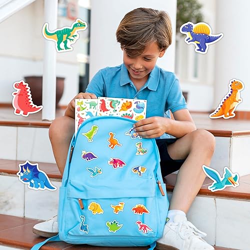 Miniatura 6 de Paquete de 480 calcomanías de dinosaurio para botellas de agua para niños y adultos, vinilo impermeable, lindas calcomanías de dinosaurio,