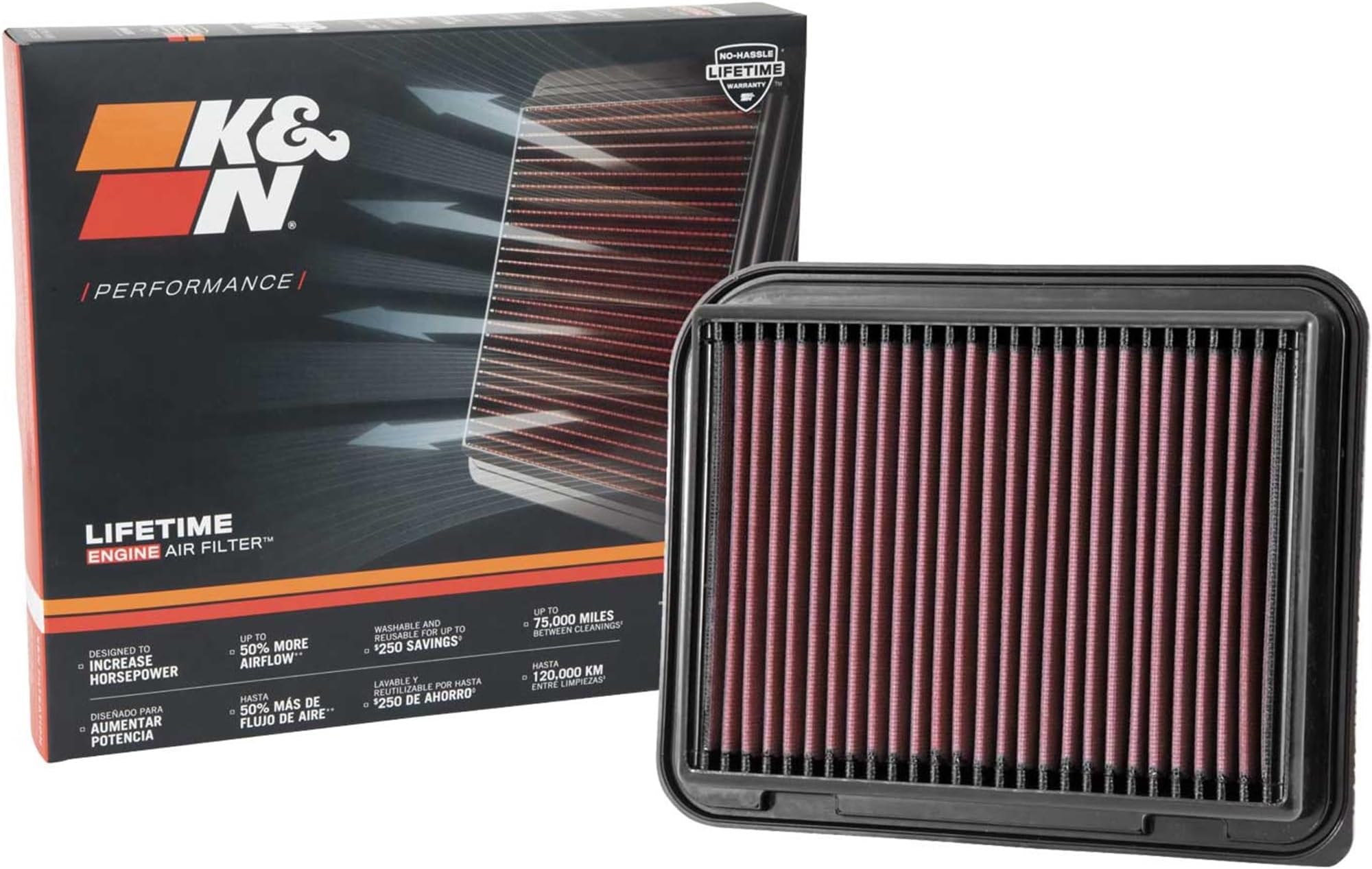 High-Flow Original Lifetime Engine Air Filter: Increase Power & Accerlation, Washable, Premium: Compatible with 2003-2024 MITSUBISHI: ASX, Eclipse, Grandis, Lancer, Outlander, 33-3015