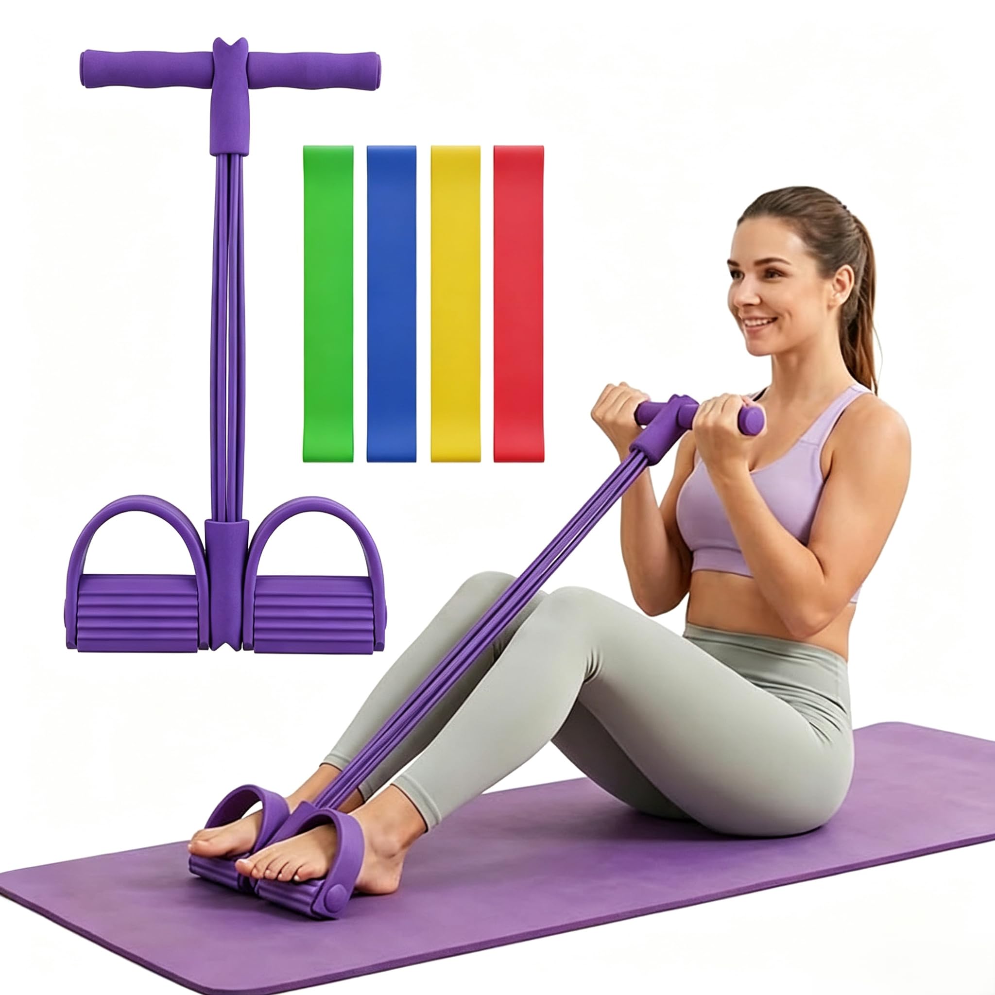 6 Tube Pedal Resistance Bands with Handles, with 4 Pcs Exercise Bandss