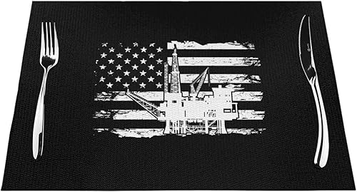 Oilfield USA Flag Durable Waterproof - Paquete de 4 manteles individuales tejidos de PVC, diseño elegante, fácil protección de mesa