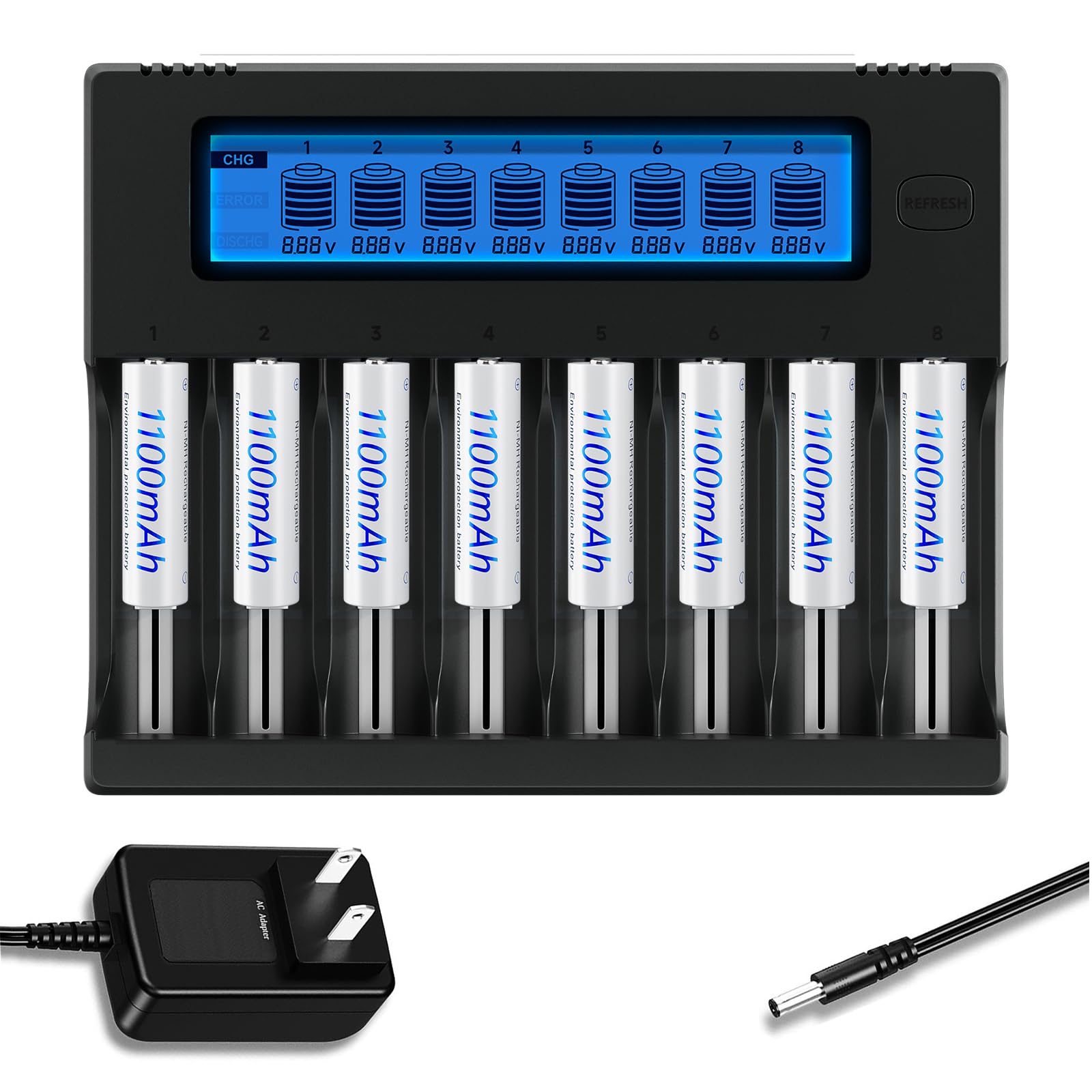 18650 Battery Charger, 8-Bay Universal Charger for Flashlight Headlamp Battery Fast Charge Rechargeable Li-ion LiFePO4 Ni-MH Ni-Cd AA AAA C 21700 26650 13650 16340 18350 18700 RCR123