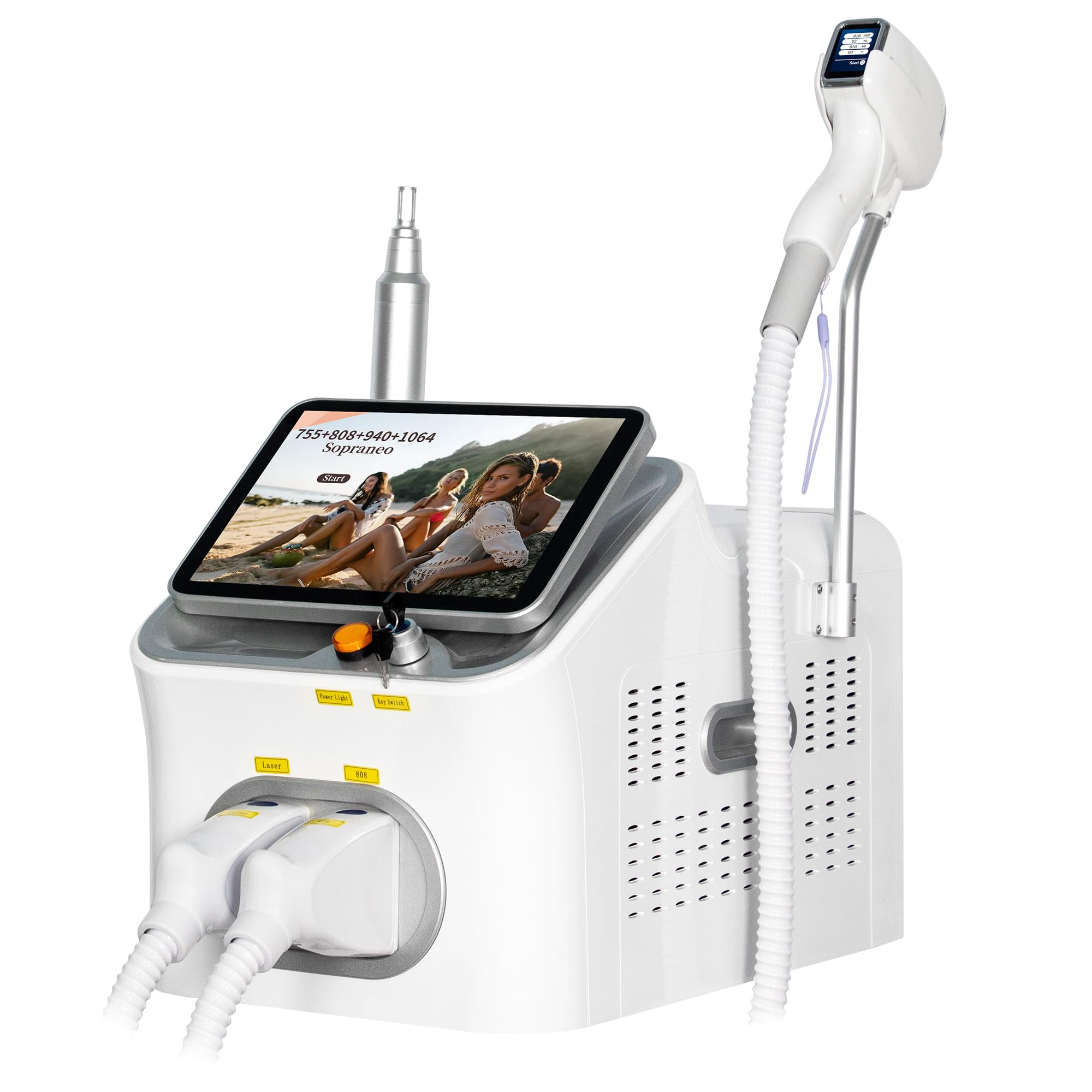 10Barre Epilazione laser 2 in 1 Rimozione tatuaggi con laser Pico Bianco | 755nm/808nm/940nm/1064nm Rimuovere i peli superflui da tutto il corpo Uso personale e commerciale