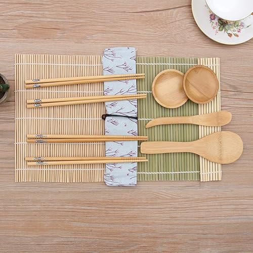Miniatura 5 de DOITOOL Kit de 11 piezas para hacer sushi, incluye alfombrillas enrollables de palillos, platos de salsa, espátula de arroz para sushi casero, solo