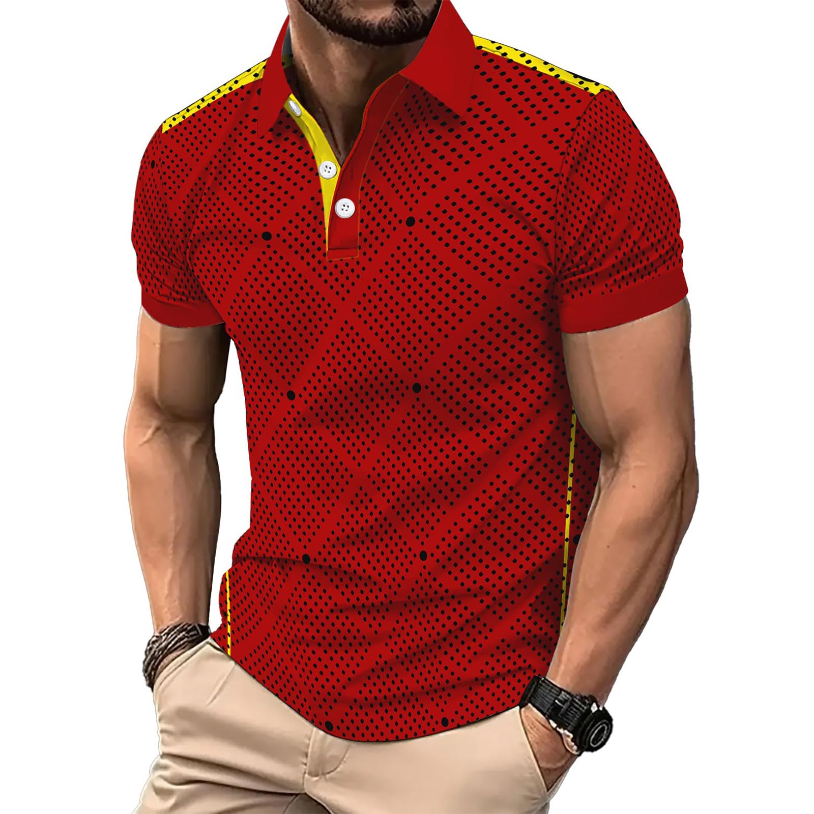 2XL Red Men's Polo Shirts Short Sleeve 2026 Casual Polo T Shirt Color Block Slim Fit Summer Collared Golf Shirts