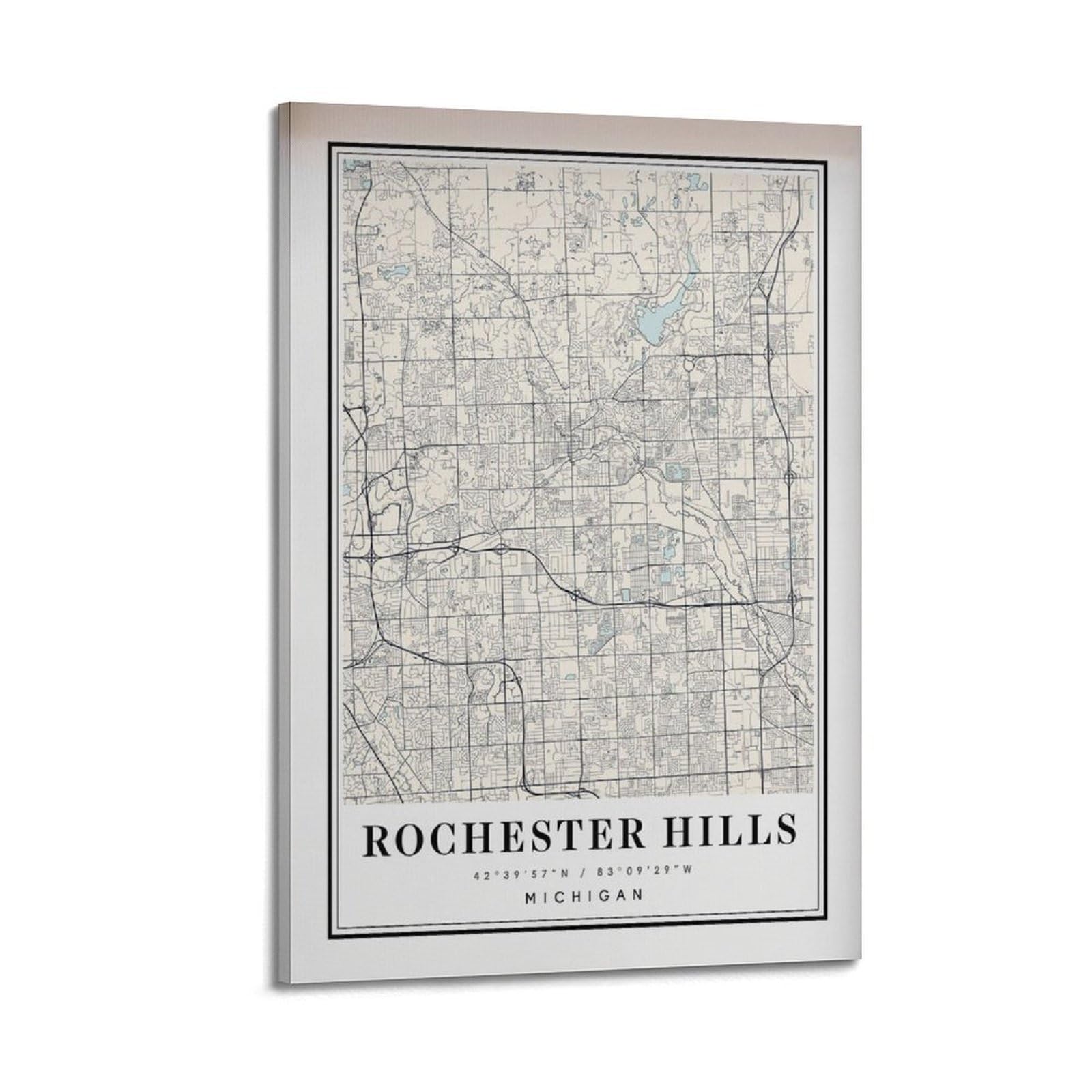 xiaoxiaoshen Rochester Hills Michigan Map Canvas Poster Wall Art Prints Room Aesthetic Murals Bedroom And Living Decorations 24x36inch(60x90cm)