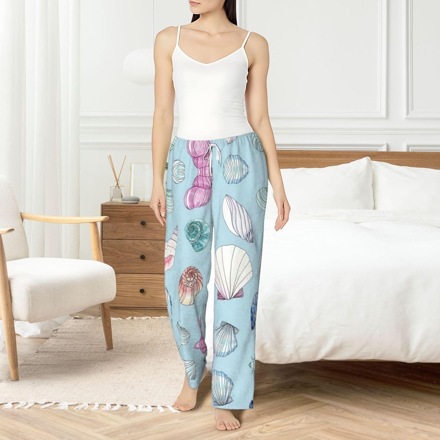 Sea Shell Print Cozy Christmas Pajama Pants,Flannel Pajama Bottoms,Cater To Various Body Types
